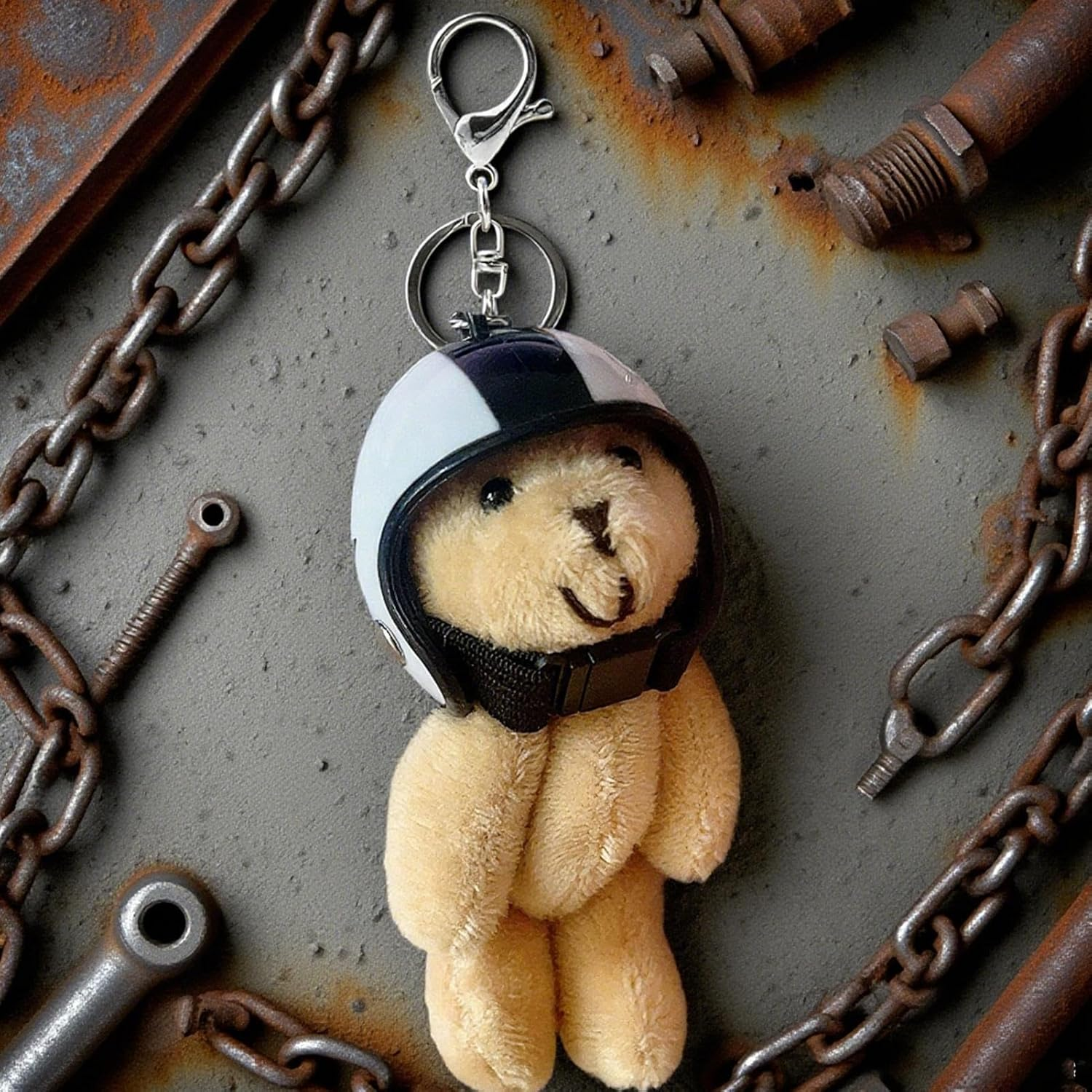 Qkbuza Cute Bear Keyring, Plush Bear Bag Charm with Helmet | Decorative Pendant, Animal Ring for Women Decoration Bag Travel Bag Wallet