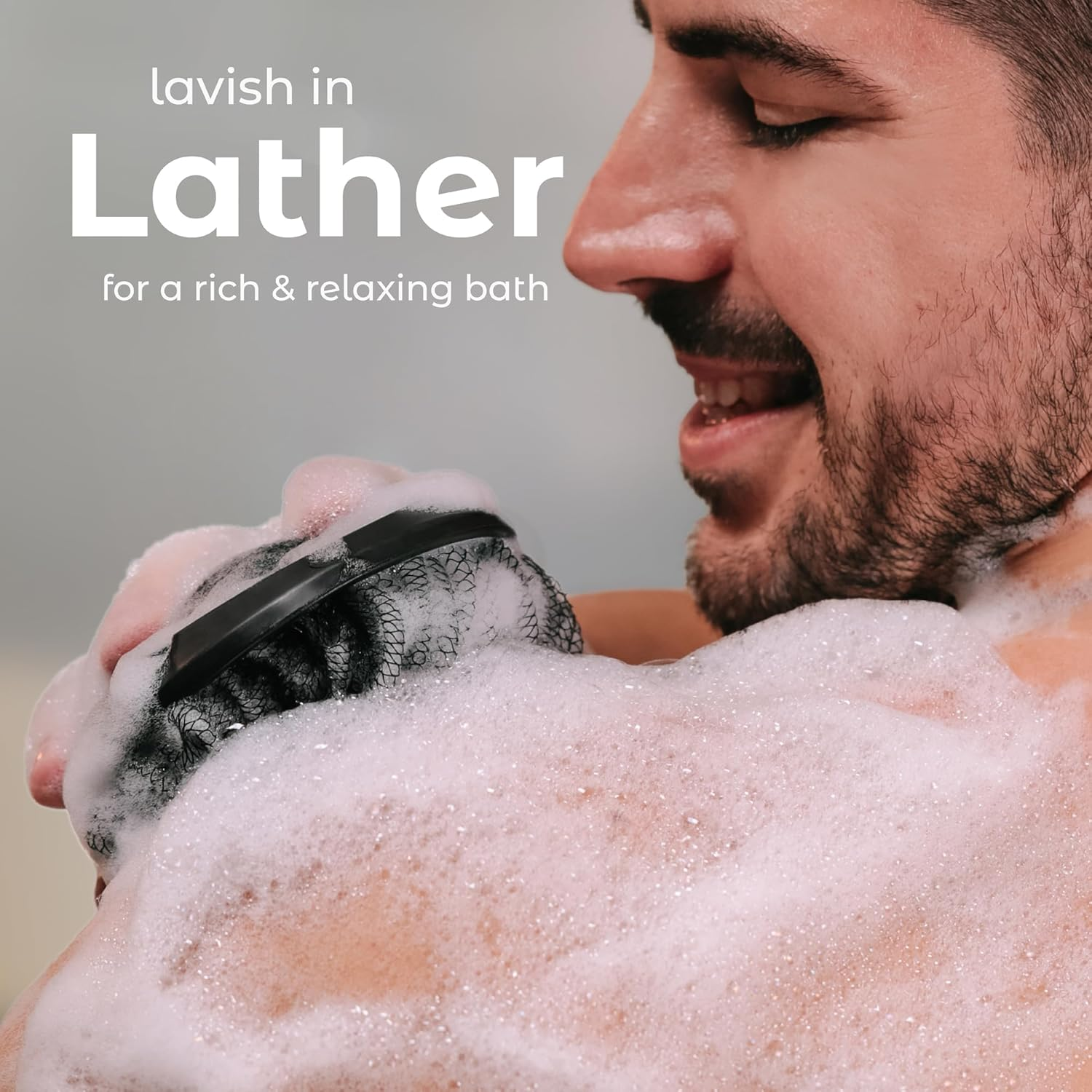 Mainbasics Shower Tool Duo 2-1 Shower Loofah Sponge and Exfoliating Body Scrubber (2 Pack, Black) image number 6