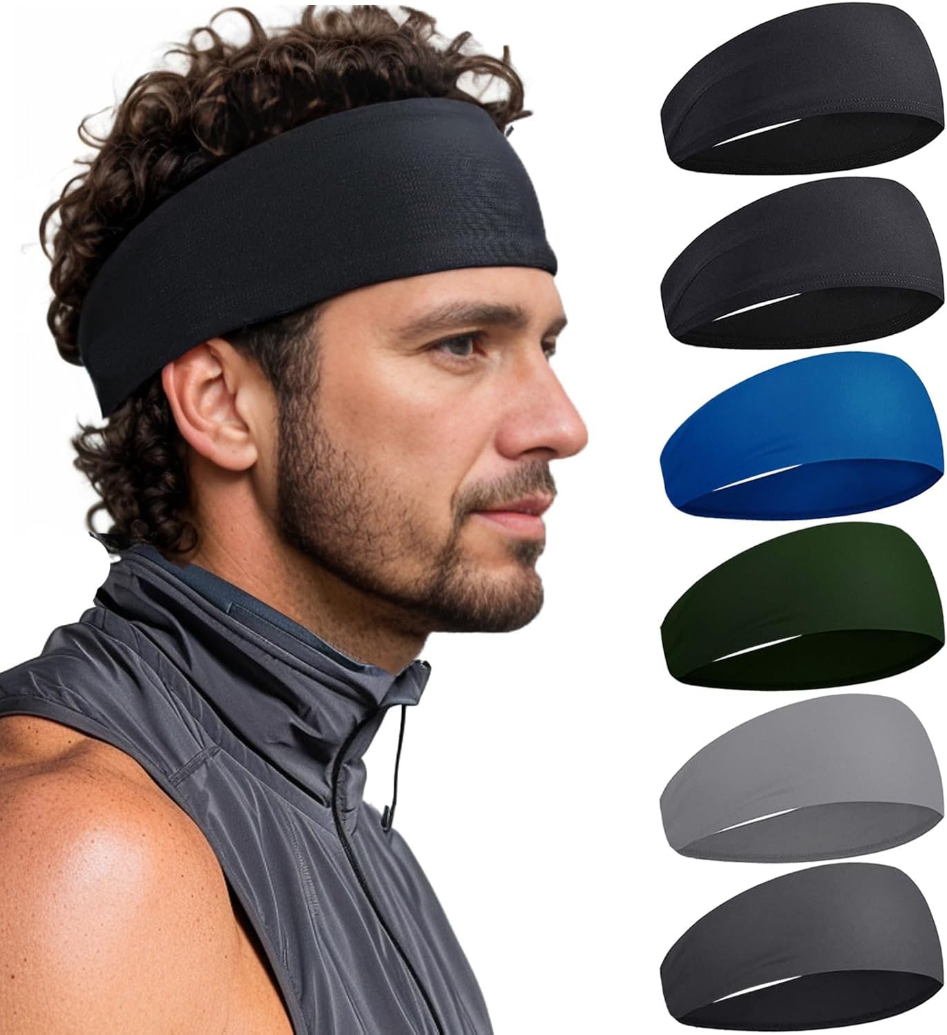 Headbands,T Tersely Yoga Sports Headband, Non-Slip & Lightweight Mens Sweat Band, Womens Elastic Athletic Hair Band for Men,Working Out Sweatband