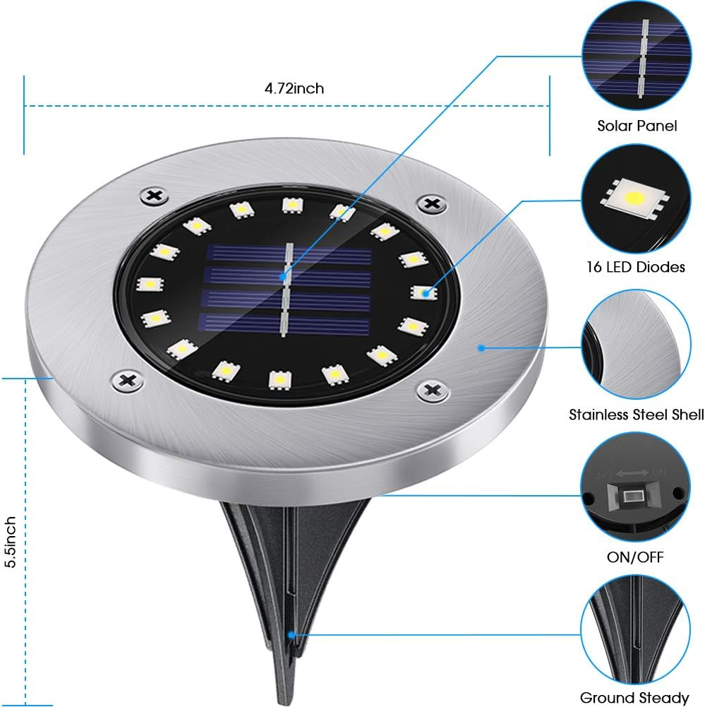 NFESOLAR Solar Outdoor Lights with 16 Leds, Blue Color Bright Solar Ground Lights Outdoor, Waterproof Solar Disk Lights for Pathway Garden Yard Lawn Walkway Driveway (8 Pack) image number 4