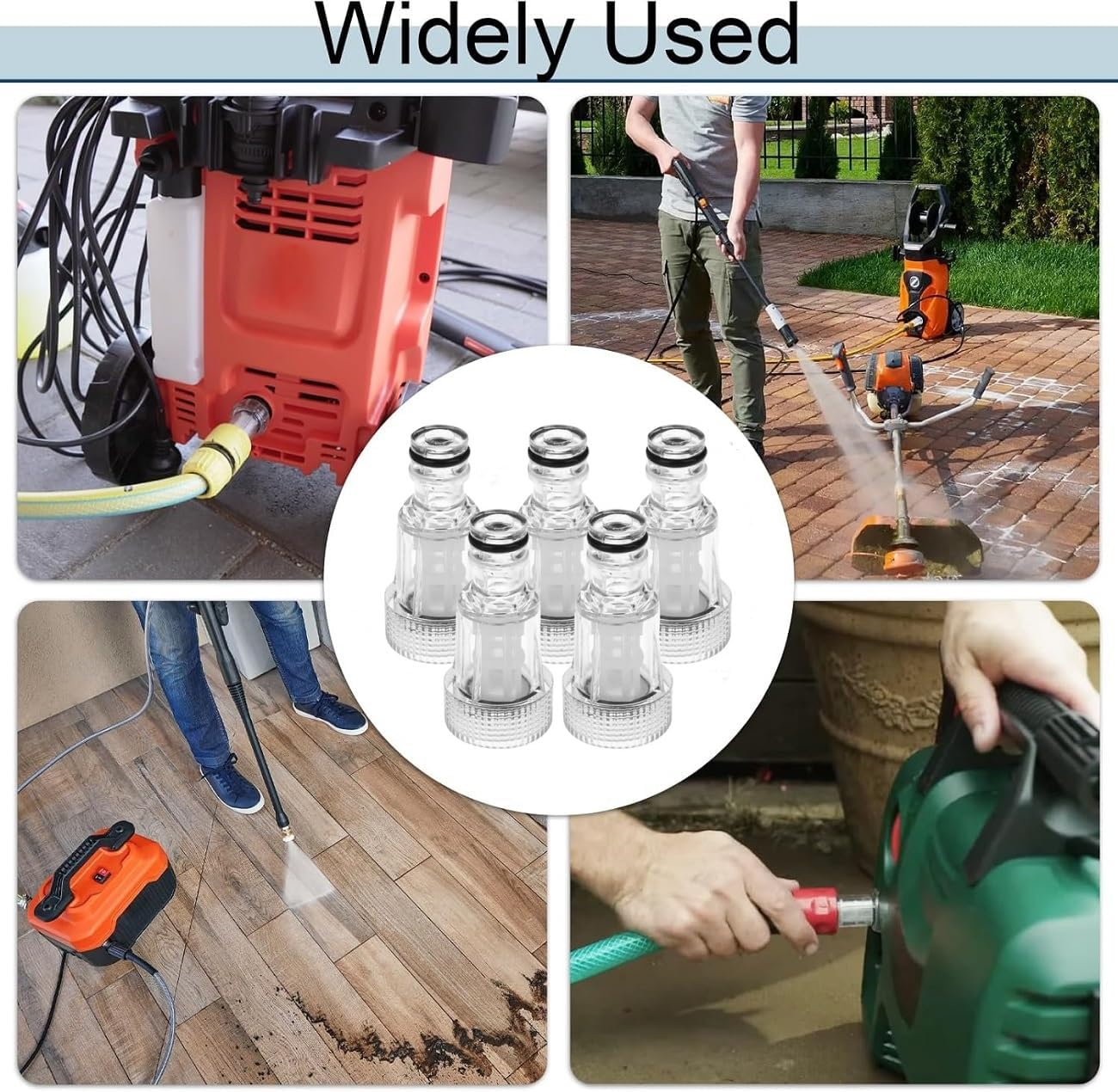 WADY 5Pcs Pressure Washer Plastic Pressure Washer Inlet Water Filter,3/4 Inch Anti- Clog Replacement Adapter for Garden Hose Connectors, Water Inlet Filter Replacement T (Transparent)