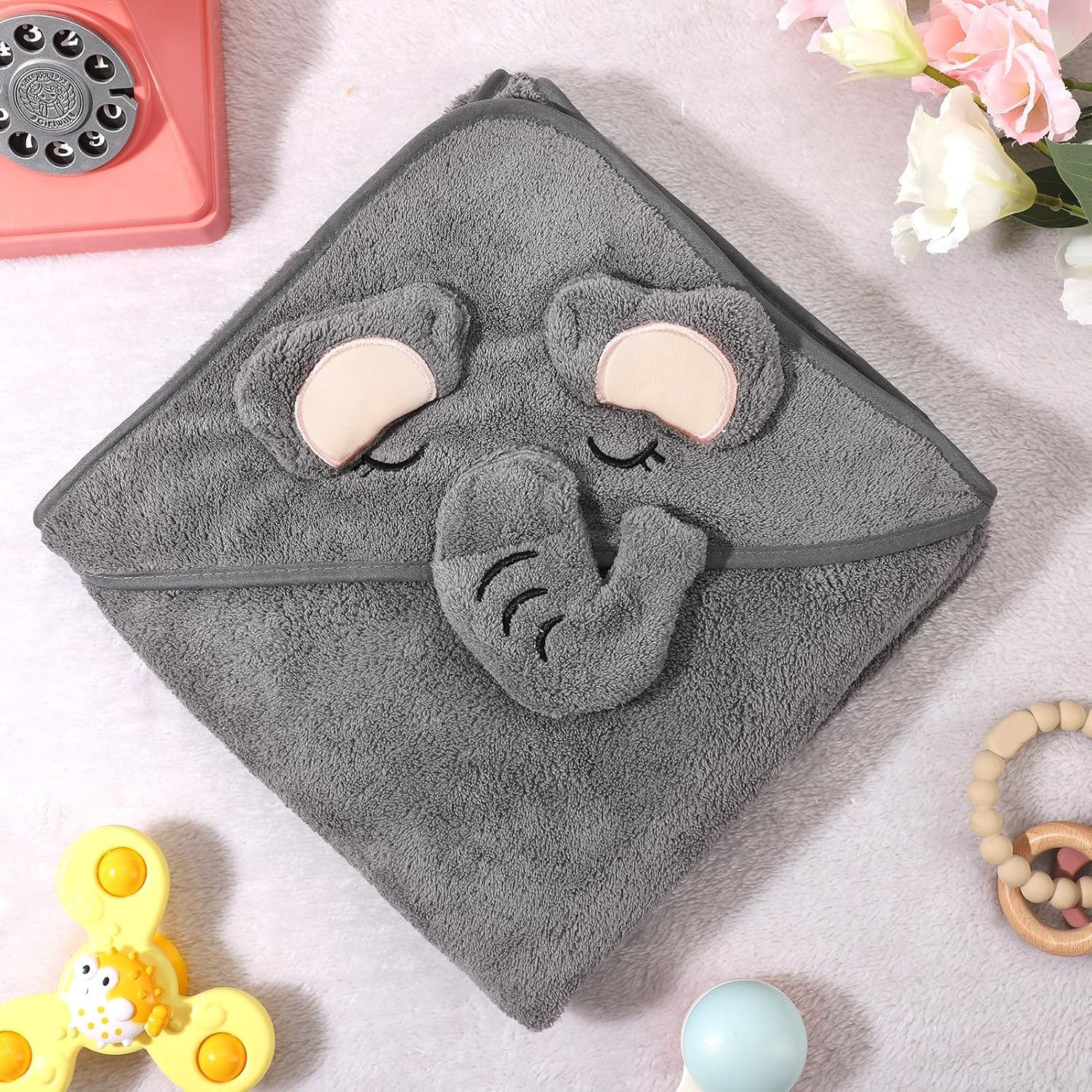 Lylilidy Hooded Baby Towel with 2 Towel for Kids, Premium Soft Bath Towel for Newborn, Infant, Natural Baby Stuff Towel, Soft Coral Bath Towel for Boys and Girls 80X80Cm(Grey) image number 6
