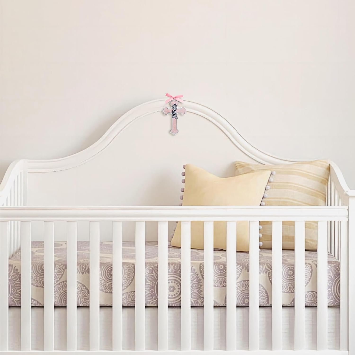 KOMI Pink Baby Wall Cross Baptism Gifts for Girls Praying Boy Cross Wall Hanging Decor Religious Catholic Baptism First Holy Communion Gifts image number 1