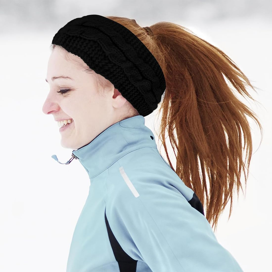 GGUFAY Women'S Winter Headband, Knitted Warm Headbands, Ear Warmers, Headband, Hair Band, Thick for Women and Girls, Elastic Crochet Thermal Headband (Black, Dark Grey) image number 5