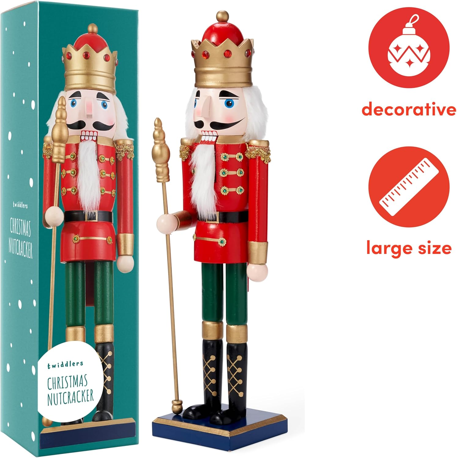 THE TWIDDLERS Large Christmas Wooden Nutcracker Soldier, 20"/50Cm| Premium Pine & Wood Material, Sturdy, Festive Colours| Classic Traditional Xmas Decoration Ornament. image number 6