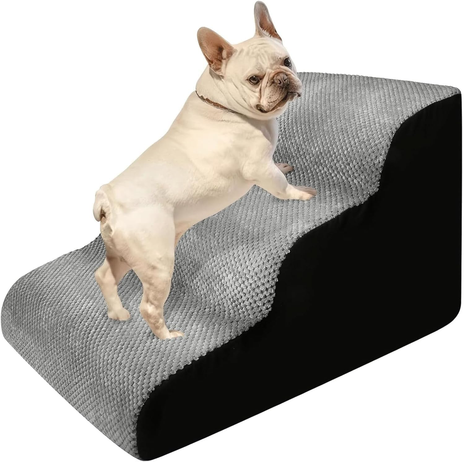 Funtaki Dog Stairs for Small Dogs, Curved Dog Step for Puppy, Older Cats, Non-Slip Pet Ramp for Sofa, Couch or Bed, Ladder with High Density Foam & Washable Cover, 3 Steps image number 2