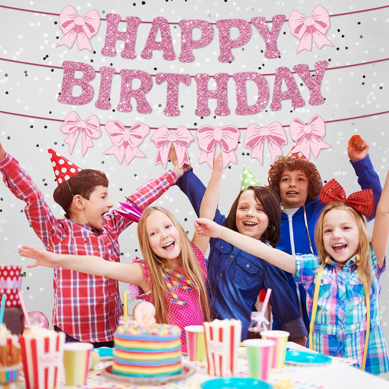 Hapurs Pink Bow Birthday Banner, Garlands, Paper, 16.4Ft, Party Decor, Bridal Shower Supplies image number 2