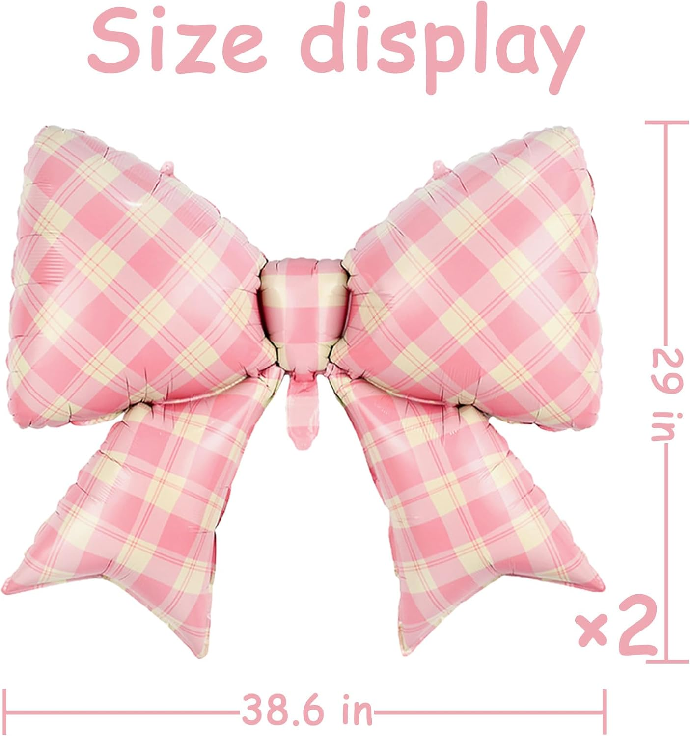 38 Inch Large Pink Plaid Bow Foil Balloons,Giant Matte Pink Bowknot Mylar Helium Balloon for Girl Women Birthday Decorations,Baby Shower Bride Engagement Wedding Decor Bachelorette Party Supplie 2 Pcs image number 1