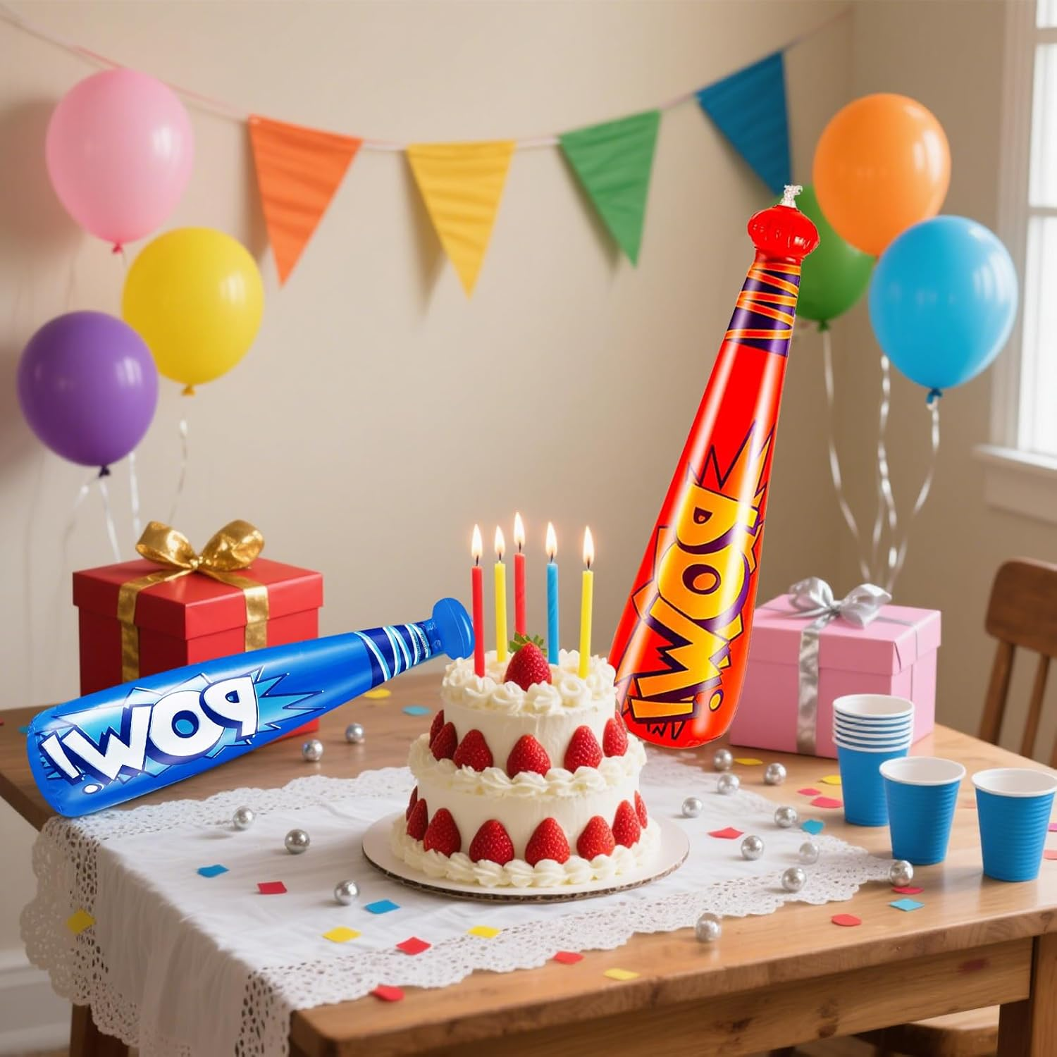 HDBHBH 4 Pack Inflatable Pow Baseball Bat, 16 Inch with 4 Vivid Colors, Carnival Prizes Party Favors, Pool & Goodie Bag Supplies image number 5