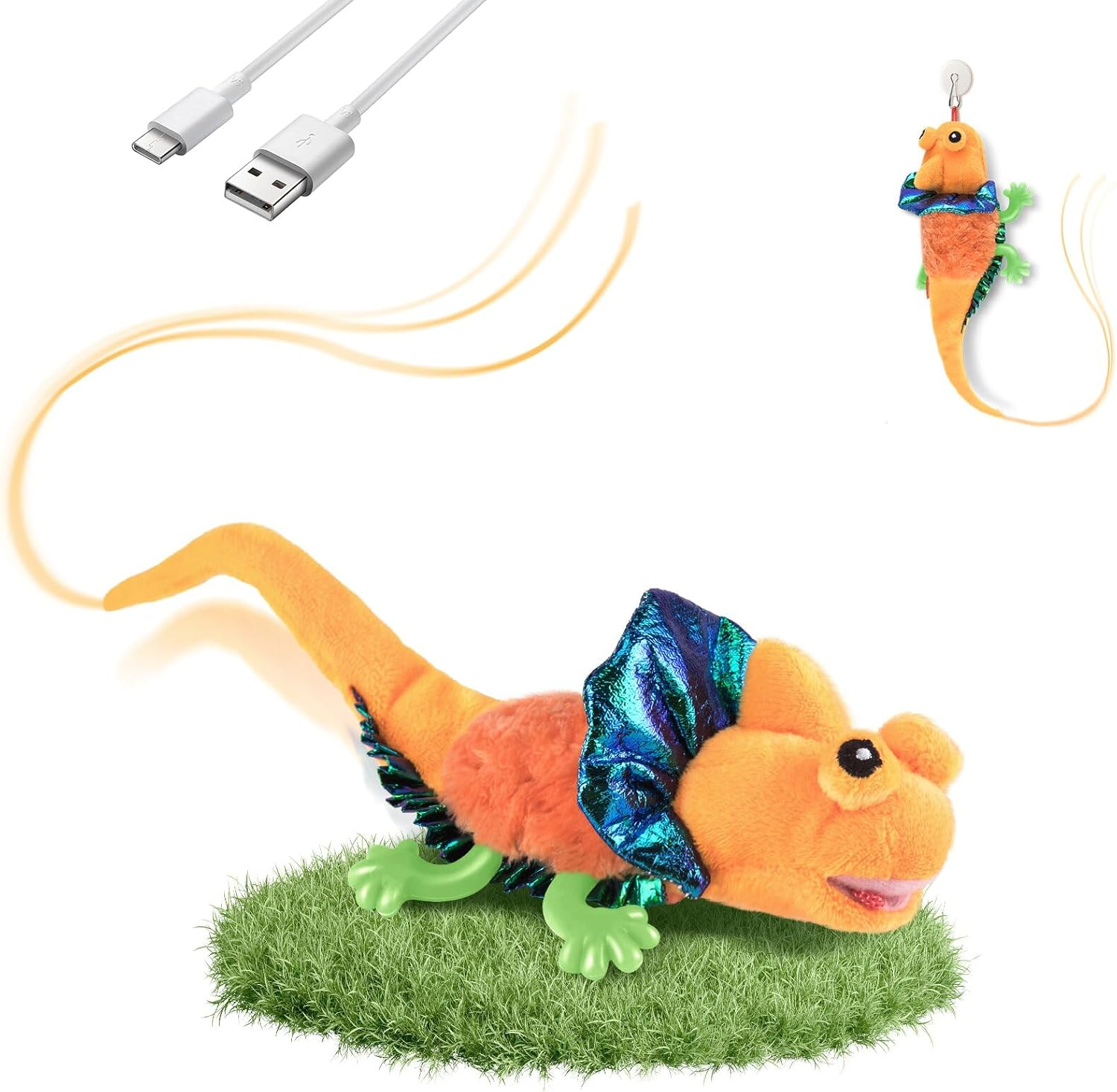 Migipaws Cat Toys, Touch Activated Flapping Chirping Lizard Kitten Toy with Catnip for Indoor Cats Kicker, Rechargeable (Orange) image number 5