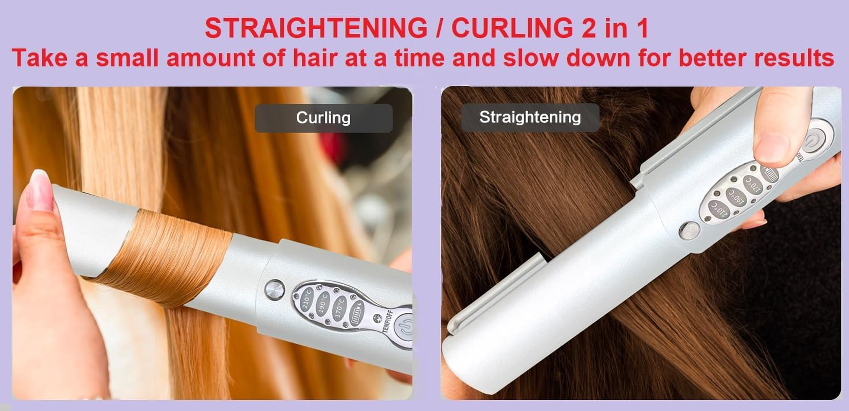 Cordless Hair Straightener Curler, Portable Wireless Hair Straightening and Curling, Titanium Flat Iron, Fast Heating in Seconds, USB Rechargeable, Lightweight for Travel image number 3