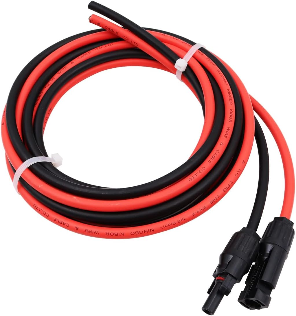 ZONADA Pair of 3M 6Mm2 Single Core Extension Cables with Connectors for Solar Panels and Solar Systems 3 Meters (9.8 Feet) Cable with Plug image number 1