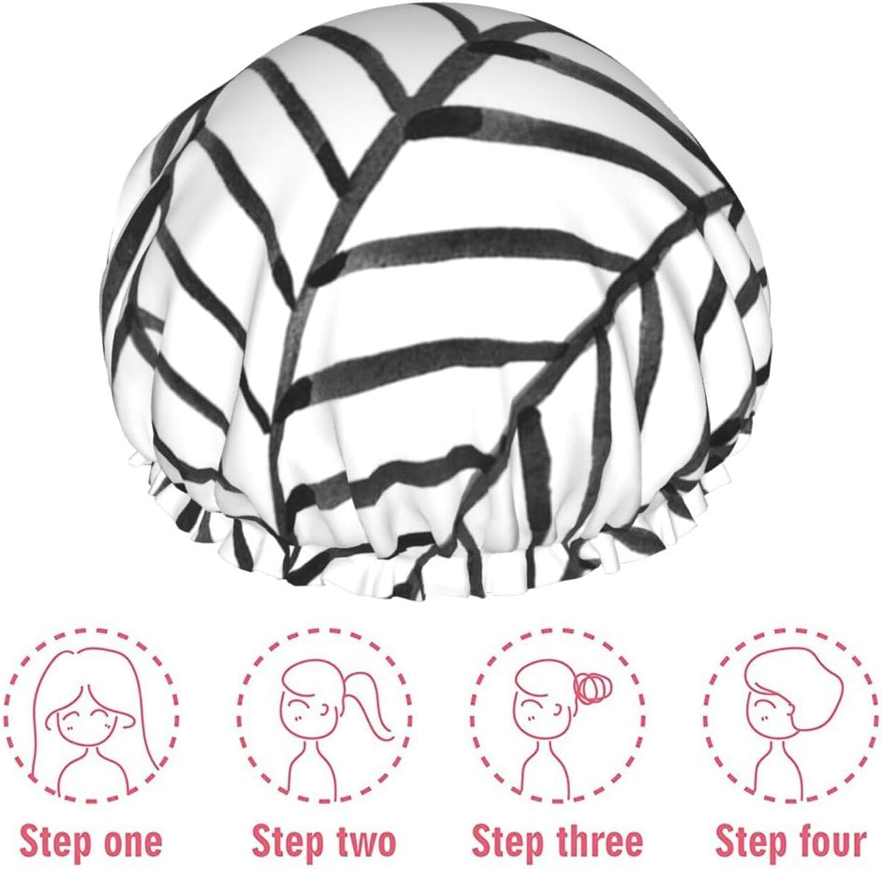 Wurton Black and White Stripes Print Reusable Enviro-Care Shower Cap Soft for Women Double Waterproof Layers Showe Cap image number 2