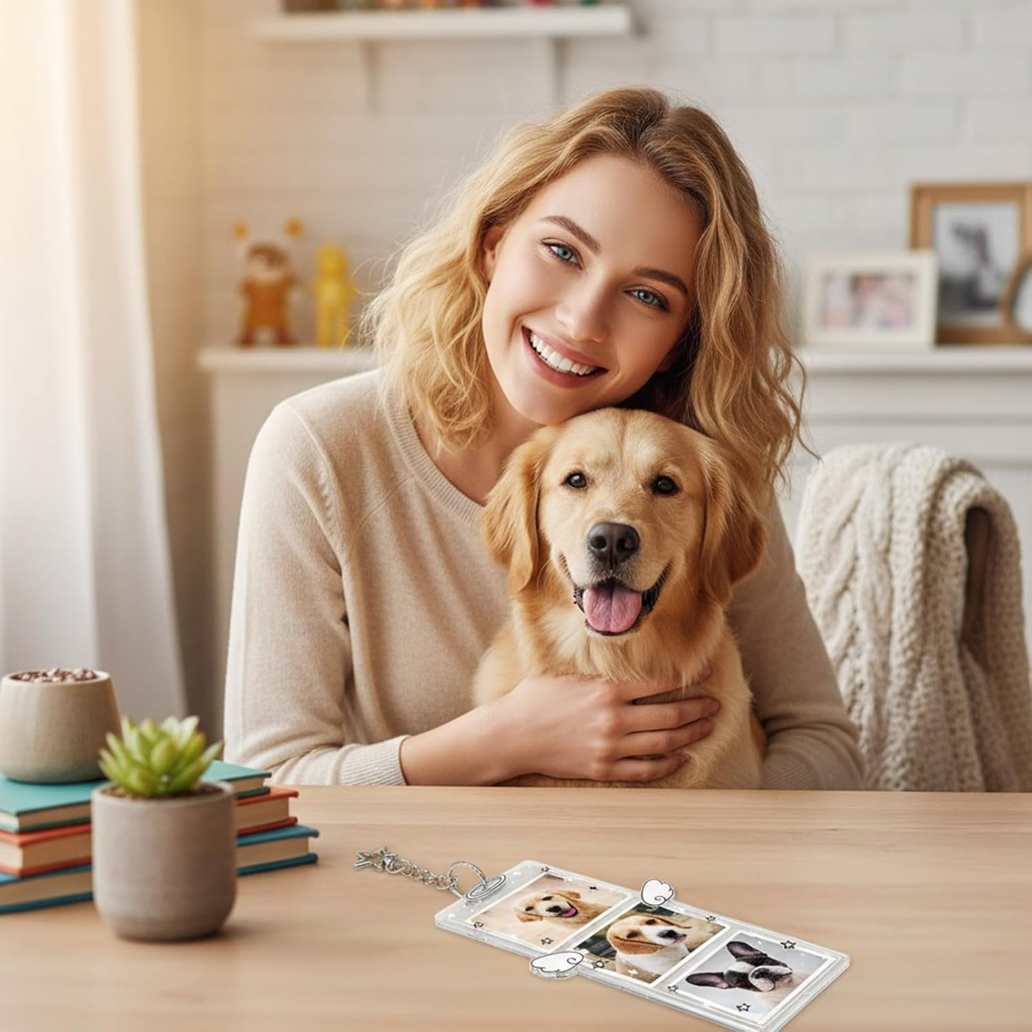 Picture Keychain - 6X3Inch 4-Compartment Acrylic Clip - Cartoon Wing Keychain Picture Holder,For Women Men Girls Key Bag Purse Wallet Pocket Valentines Day Birthday - Black And White image number 6