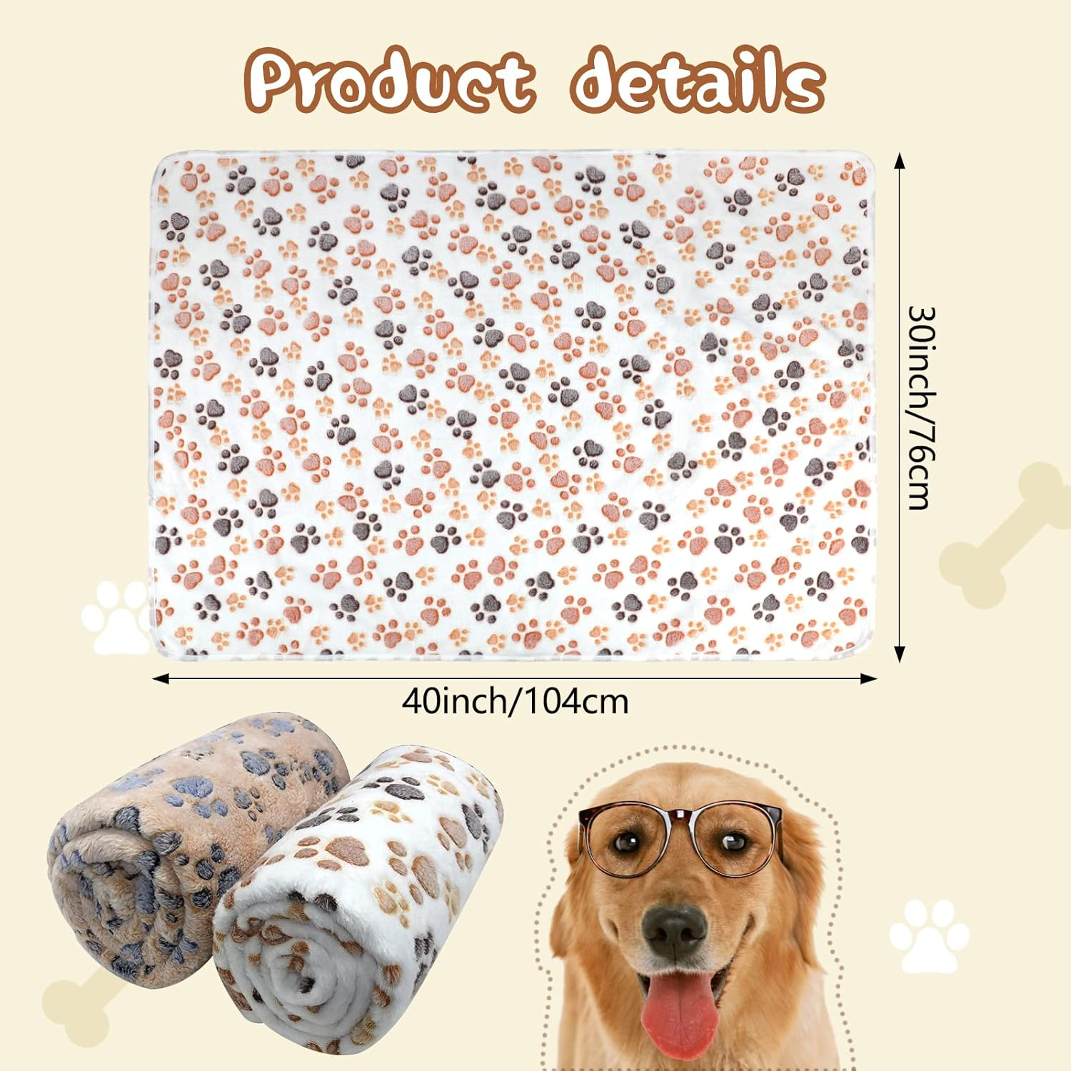 YUEPET Waterproof Dog Blankets, 2 Pack Washable Dog Blankets for Bed Couch Sofa Protector Fleece Flannel Puppy Blanket Soft Plush Reversible Throw Blanket for Medium Large Dogs 40"&times;30"(White+Coffee) image number 6
