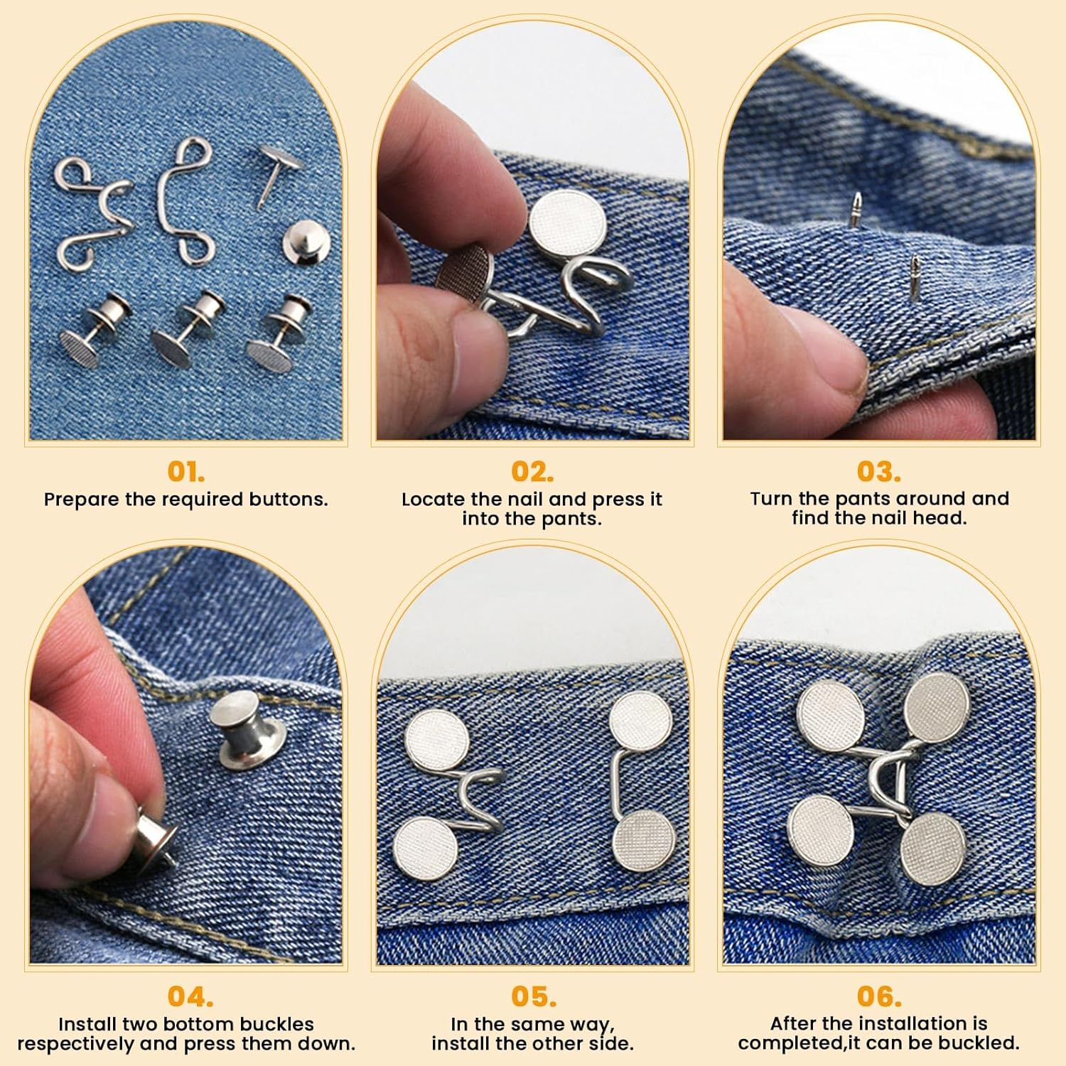 Yitexin 36 Pcs Pants Jean Buttons for Loose Jeans Adjustable, No Sewing Pant Waist Tightener, Pants Clips to Tighten Waist Size Down, Waist Buckle Extender Pins Adjuster for Women (6 Sets, 3 Colors) image number 3