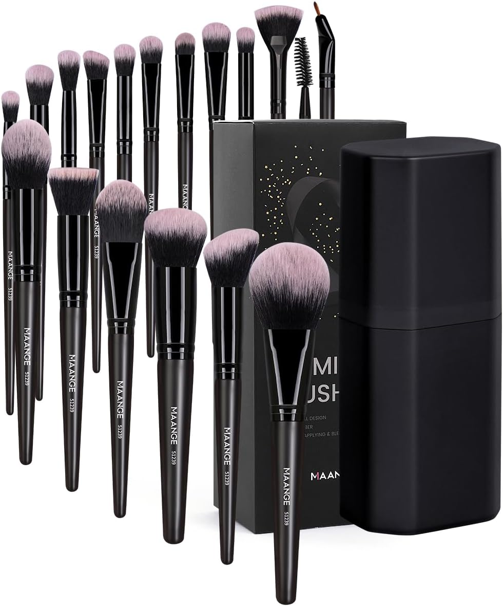 MAANGE Makeup Brushes Set 18 Pcs Premium Synthetic Makeup Brush Powder Blending Foundation Concealers Eye Shadows Blush Brushes Kit Travel Makeup Brushes (Black) image number 3