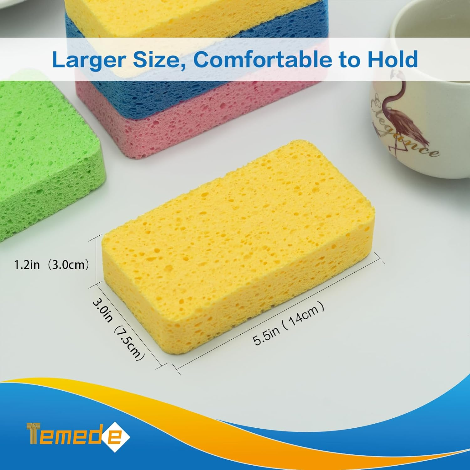 Temede Sponges for Dishes, Large Cellulose Kitchen Sponge, 3.5Cm Thick Heavy Duty Scrub Sponges for Cleaning, Non-Scratch Dish Scrubber Natural Sponge for Household Cleaning, Cookware, Bathroom, 5Pcs image number 6
