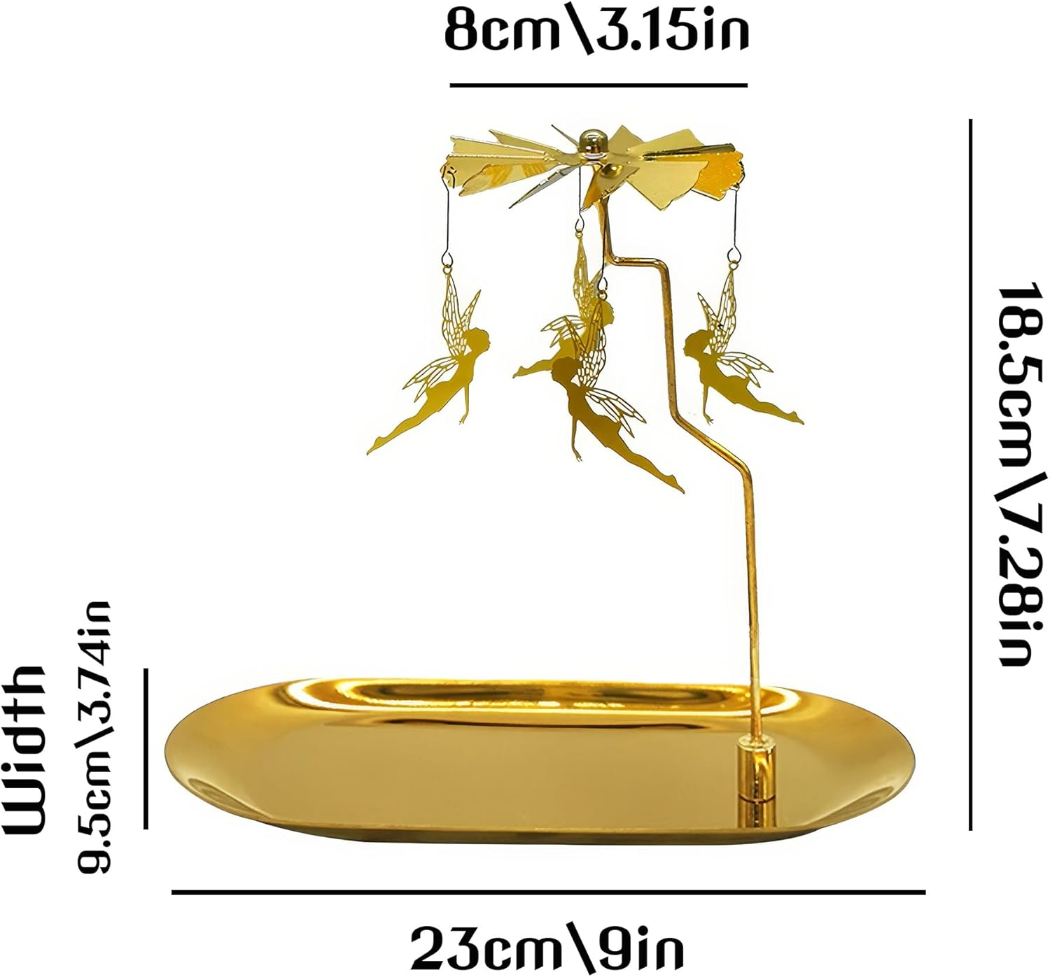 Gold Rotating Candle Holder, Spinning Fairy Carousel for Tealights, Decorative Centerpiece with Jewelry Tray (Fairy) - Fairy image number 6