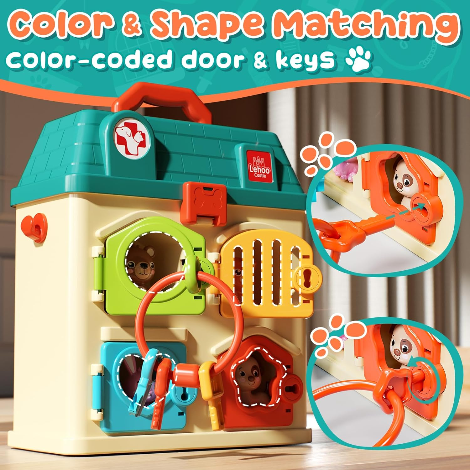 Lehoo Castle Doctors Play Sets for Kids, Vet Playset for Toddlers, Veterinary Critter Clinic Toy with 4 Animals, Pet Care Playset Hospital, Pretend Play Toy for Toddlers 1-3 image number 2