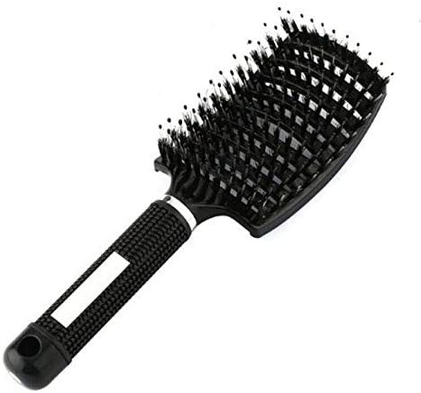 Women Men Detangling Nylon Boar Bristle Brush Hairbrush Head Scalp Massage Comb (Black) (Black)