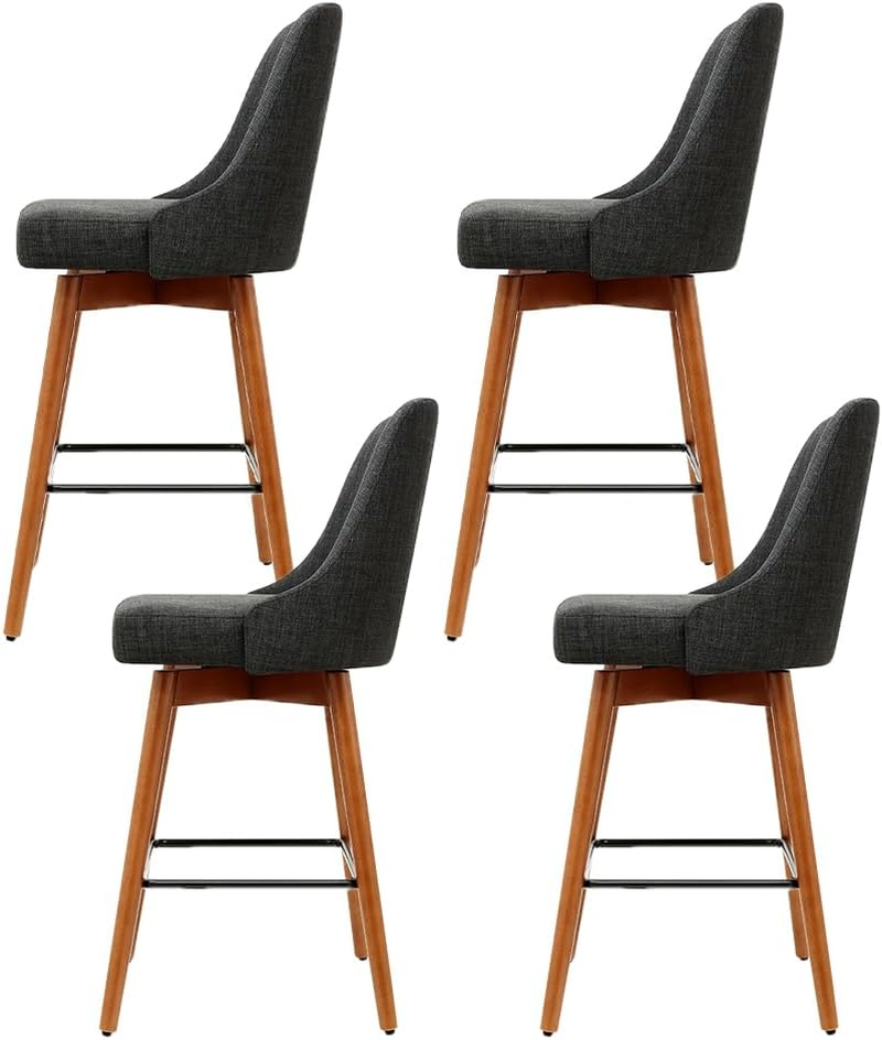Artiss 4X Bar Stools Kitchen Dining Chairs Swivel Linen Stool Wooden Charcoal image number 4