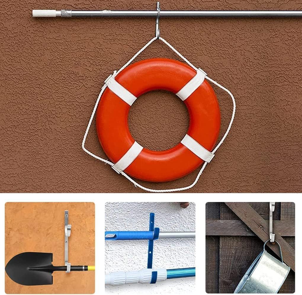 WWD Pool Swimming Pool Aluminum Pole Hanger Set, Black, 2-Pack (4 Hooks), for Telescoping Poles, Leaf Rakes, Skimmers, Nets, Brushes, Vacuum Hoses (2 Pair [ Black ]) image number 2