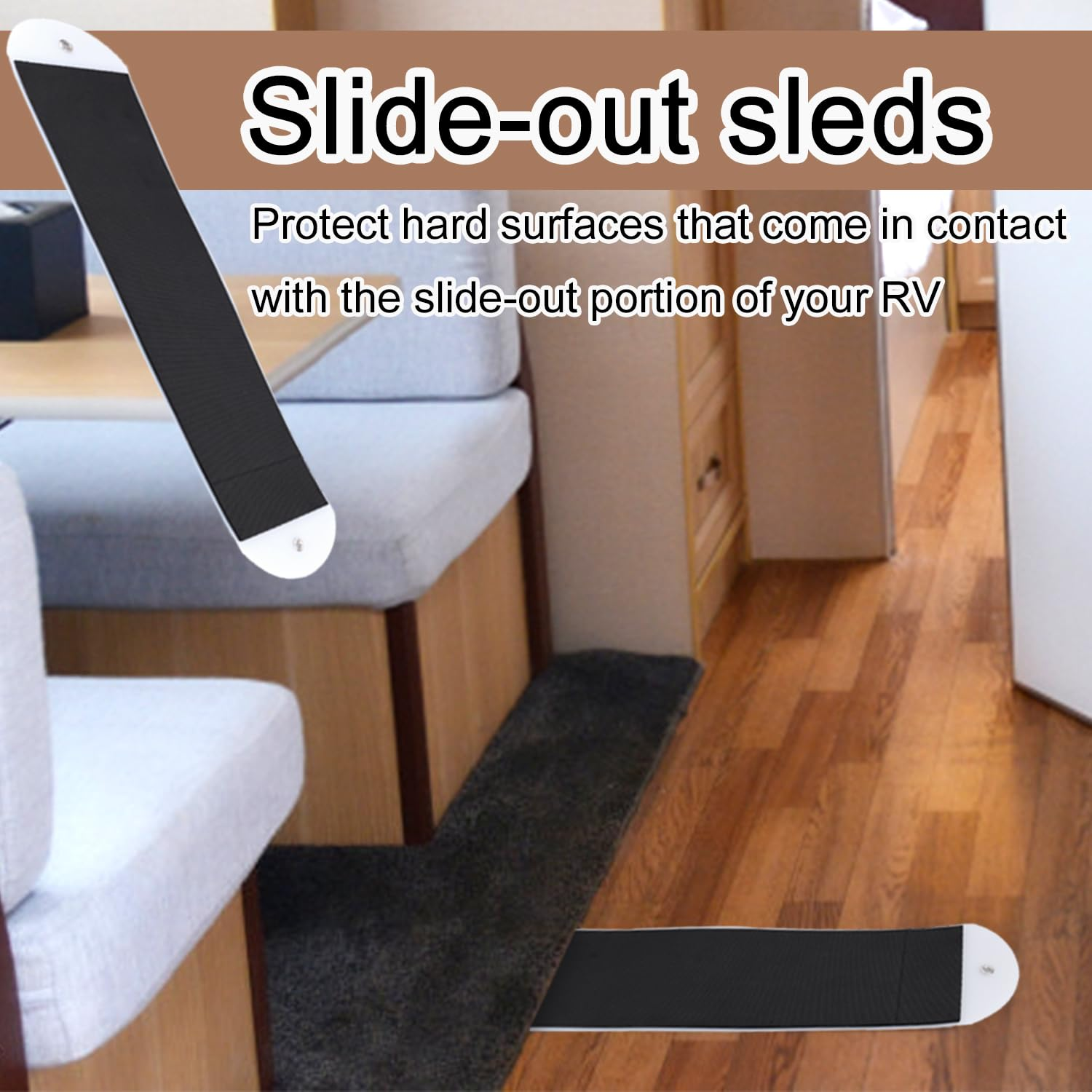 2Pcs RV Slide Out Floor Protectors, Small 29.92X6.69In Premium PE and EVA Slide Out Sleds Protector with 2Pcs Pull Straps & 1 Pair Gloves for Camper Travel Trailer(Black) image number 4