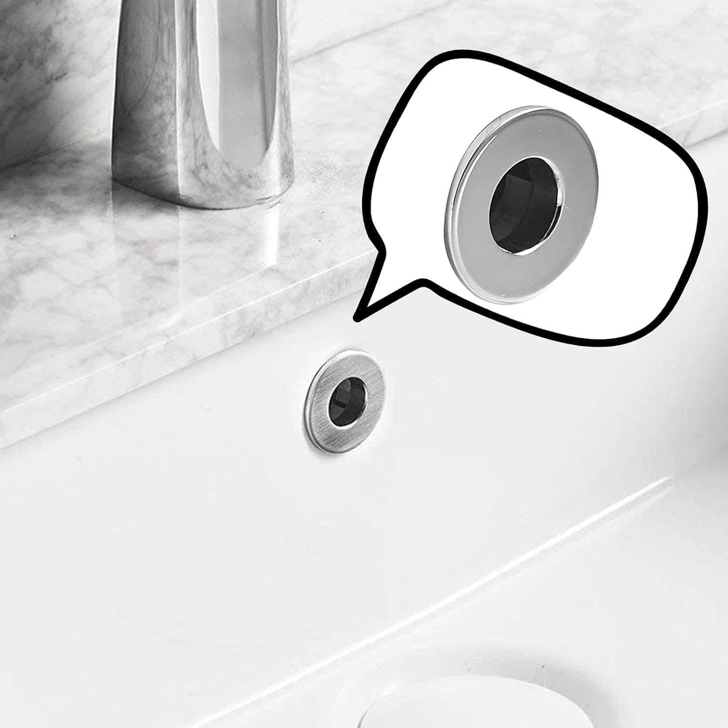 Sink Basin Trim Overflow Cover for Kitchen and Bathroom Vanity Sink Solid Vessel Insert in Hole round Caps Pack of 2 (Silver, One Size) image number 3