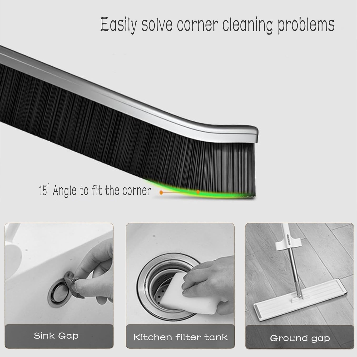 Hard Bristle Crevice Cleaning Brush - Cleaning Tools for Household Use, Multifunctional Gap Cleaning Supplies for Kitchen, Bathroom, Toilet, Window, Vehicle, Faucets, Grout, Home (Black, 5 Pack) image number 4