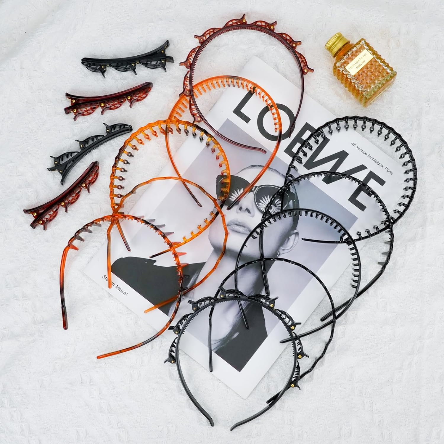 Pack of 10 Elastic Tooth Headband with 4 Clips, Zigzag Headbands, Non-Slip Hair Bands for Women Girls, Wavy Shark Tooth Hair Comb for Men, Women (Black, Brown) image number 1