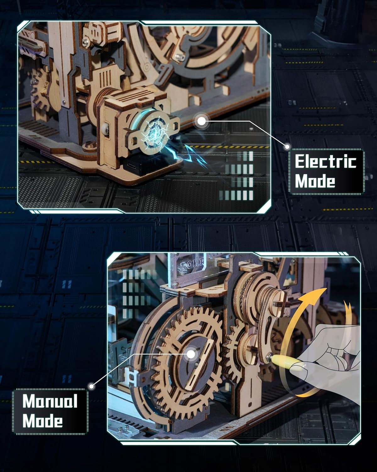 3D Puzzles for Adults, Electric 3D Puzzle Marble Run, Marble Spaceport, Wooden Model Building Kits for Teens to Build, Desk Decor for Boys Girls image number 4