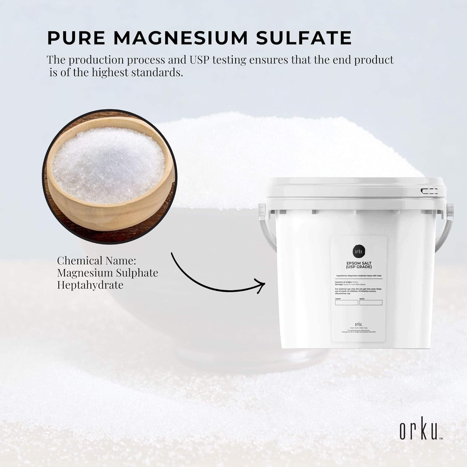 Orku 5Kg Epsom Salt Tub- USP Grade Magnesium Sulfate Body Bath Salts image number 6