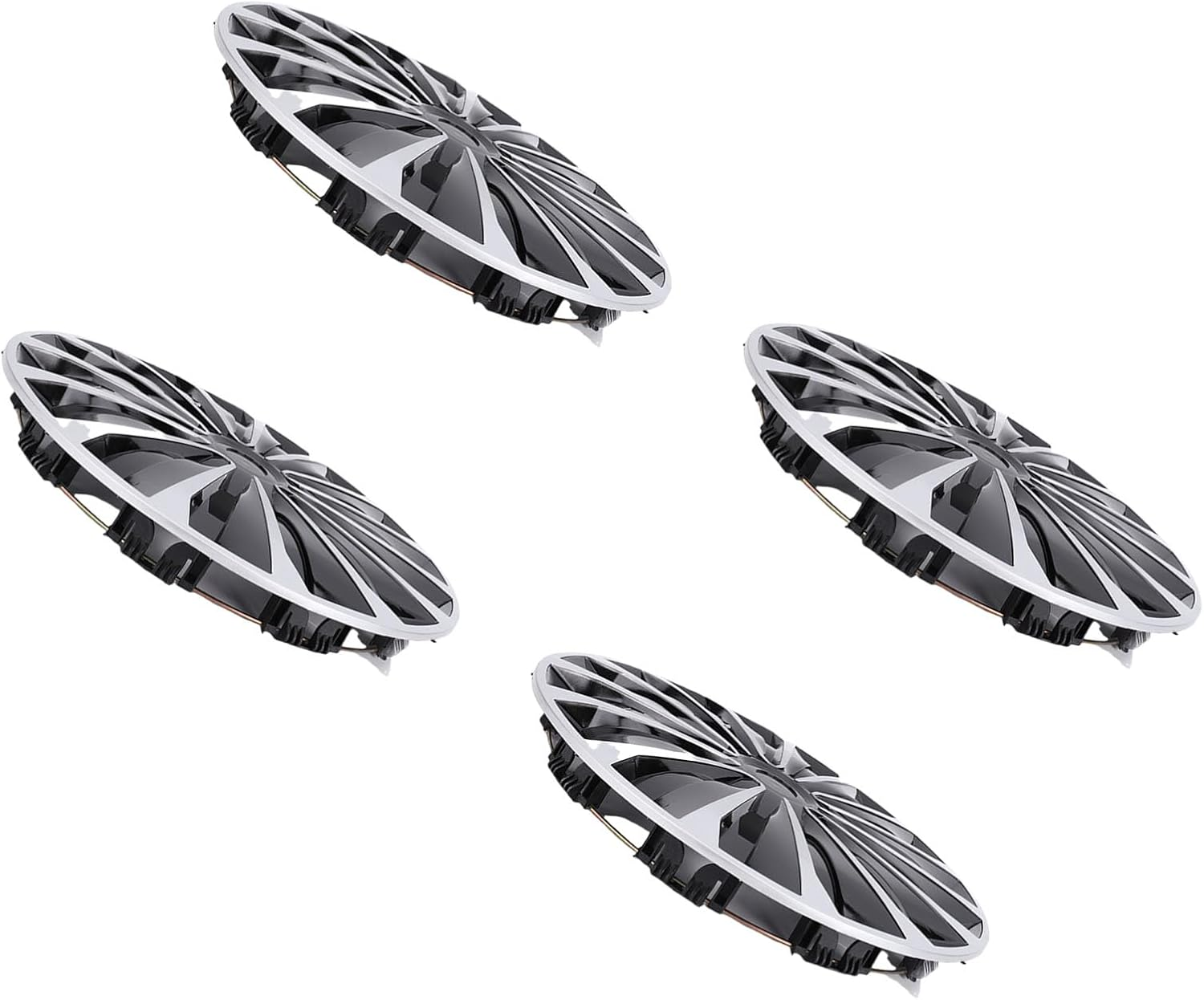 Jiawu Hubcaps 4-Pack Kit, 15 Inch Hub Caps Set of 4 Wheel Covers with Universal Rings, ABS Plastic Car Rims for Most Cars Truck SUV (Silver Black) - Black image number 4
