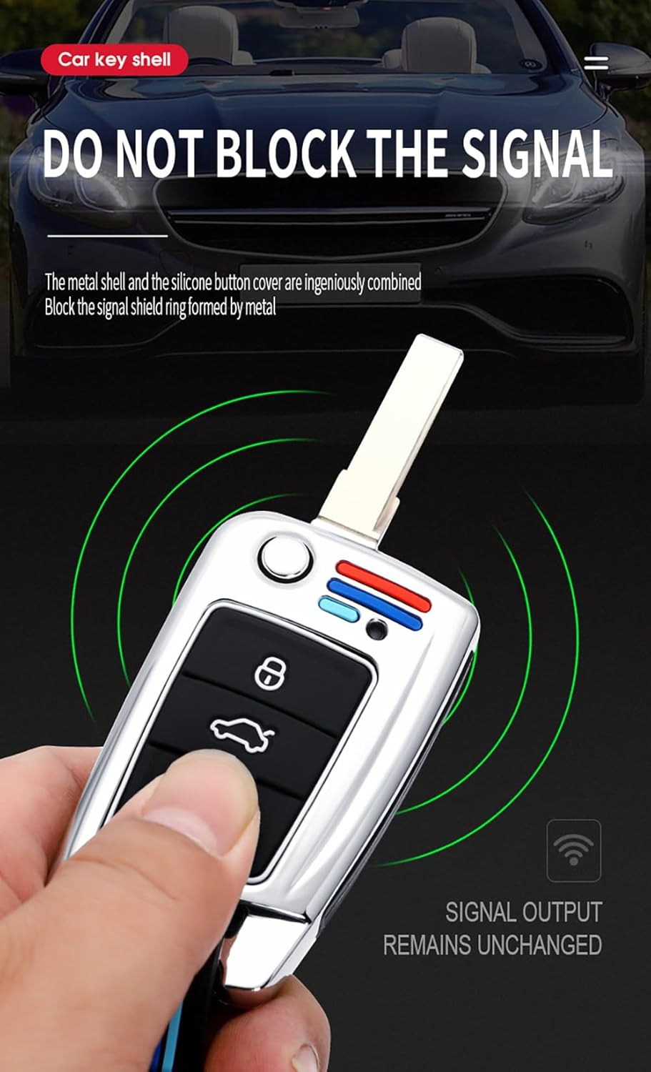 Ontto Metal Car Key Fob Cover Fit for VW Polo Golf 7 MK7 Tiguan Octavia Kodiaq Karoq Ateca Leon Flip Key Case Keyring Key Shell Holder Bag Keychain Protector Accessories Silver B image number 2