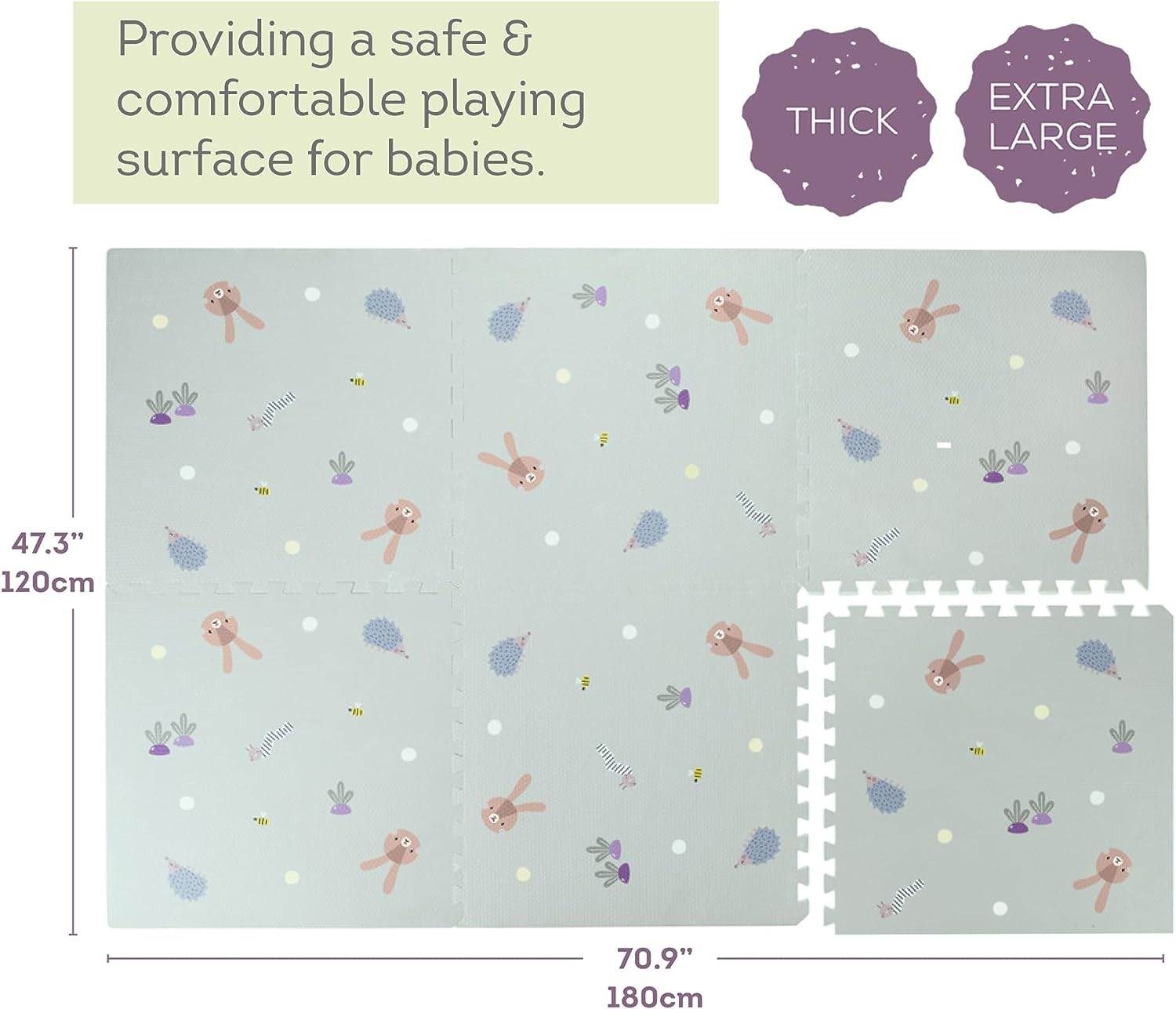 Taf Toys Soft Puzzle Mat - Play Pen Tummy Time and Crawling Mat for Baby with Interlocking Floor Tiles, 180X120 Cm Puzzle Floor for Infants and Toddlers (X-Large)