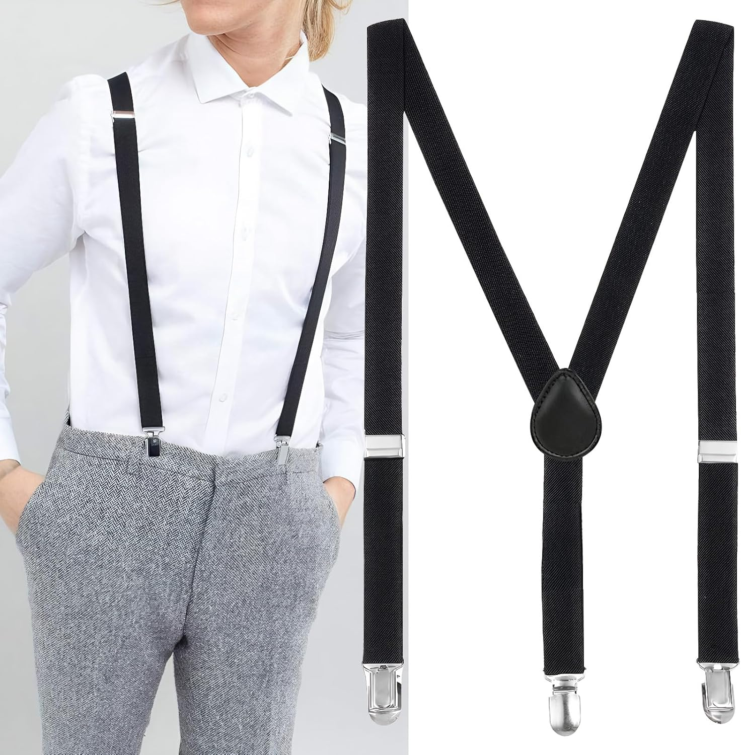 Suspenders for Men,Cozy CORE Fully Adjustable Y Shaped Elastic Suspender with 3 Strong Clips Adjustable Braces image number 4