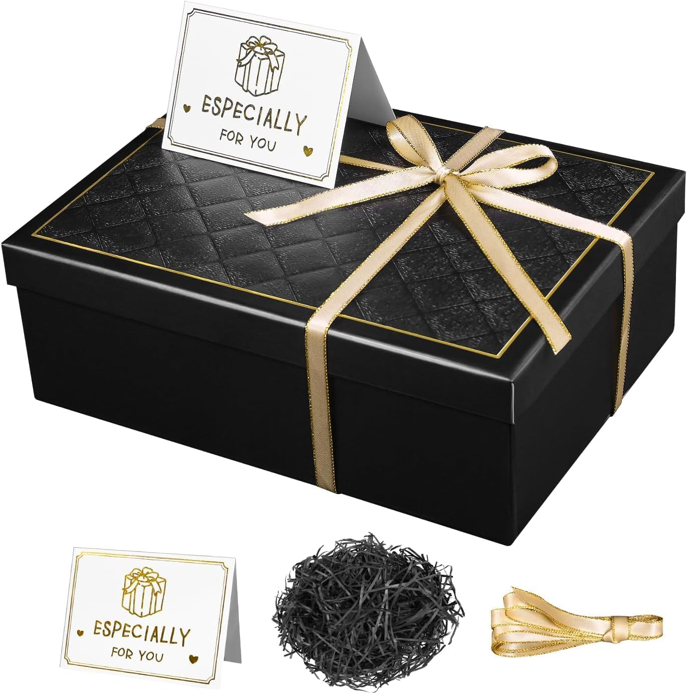 OSYLICT Gift Boxes with Lids,9.8 * 7 * 3.3 Inches with Card, Ribbon, Raffia Shredded Paper.Small Blue Gift Box for Presents,Christmas,Weddings, Birthdays,Bridesmaids. (Blue)