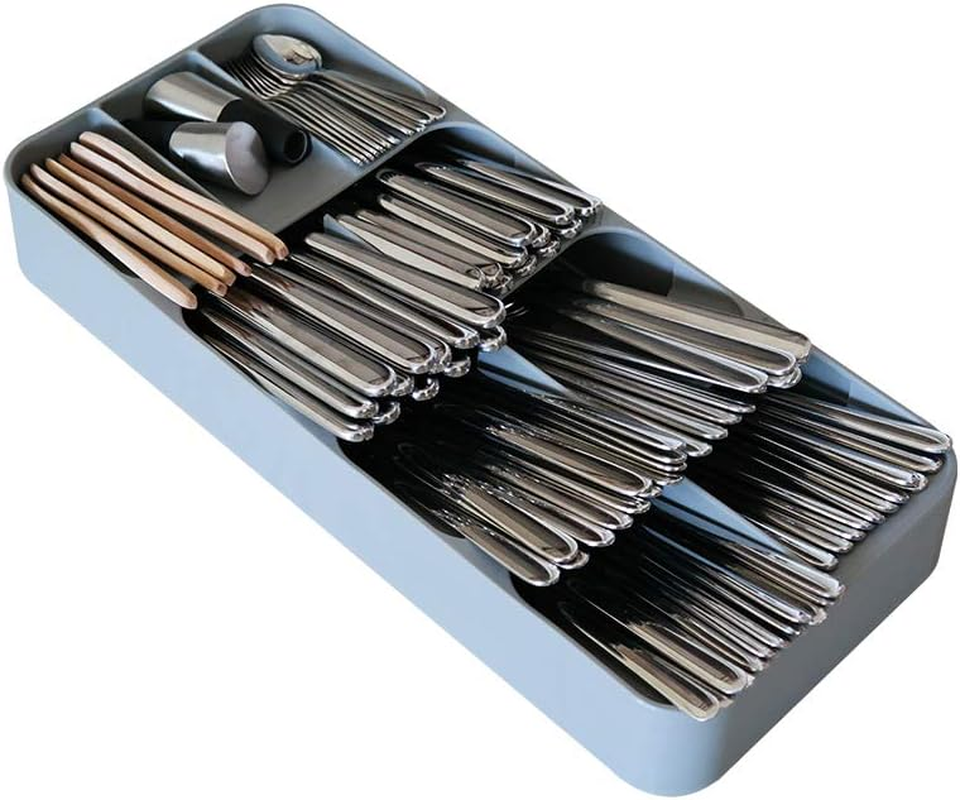 BOAA Fresh Cutlery Organiser for Kitchen Drawer, 9 Compartment, Grey