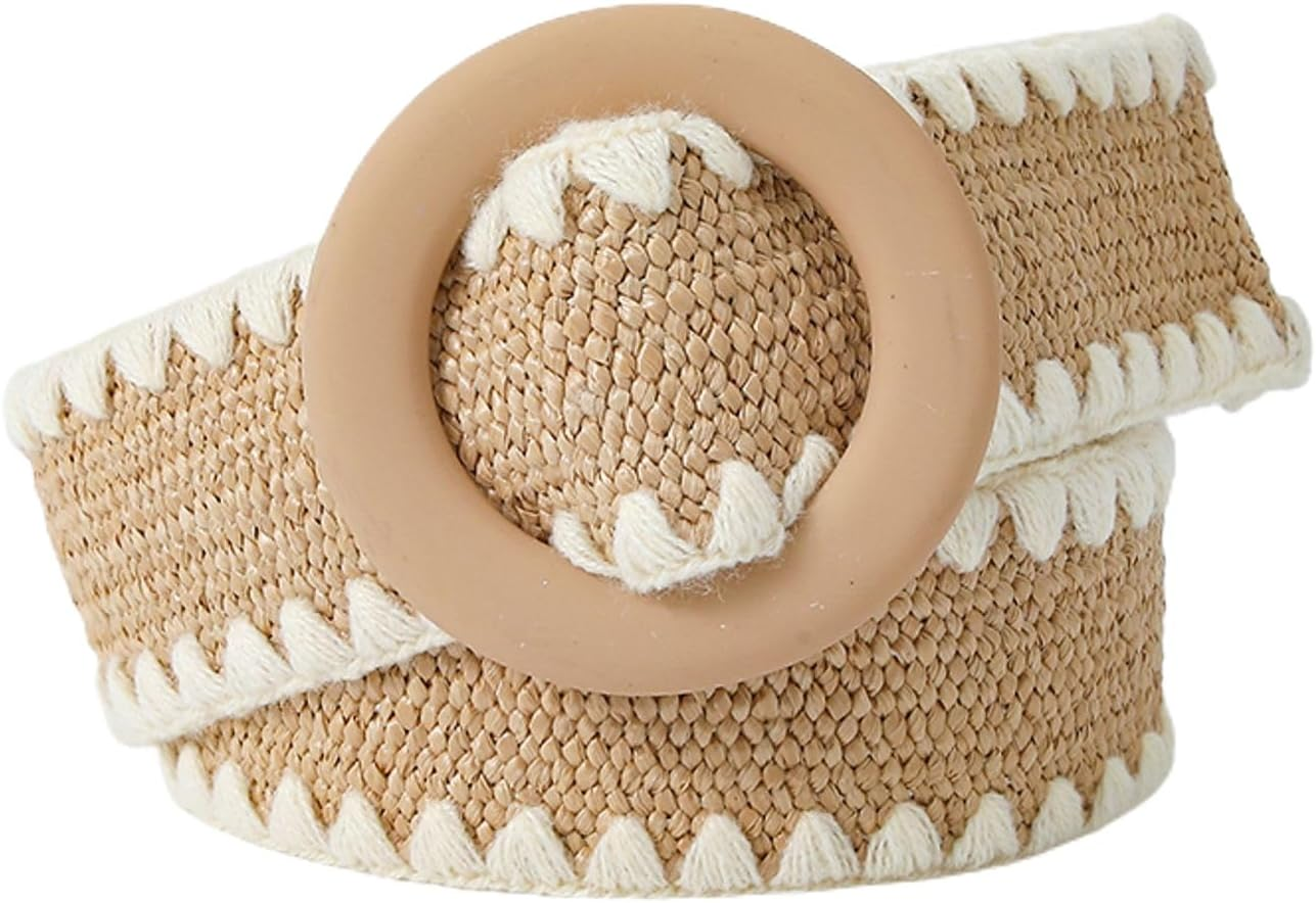 Jdlsppl Women'S Stretch Braided Belt Elastic Rattan Holeless O Ring Buckle Bohemian Summer Chunky Raffia Belt for Dress