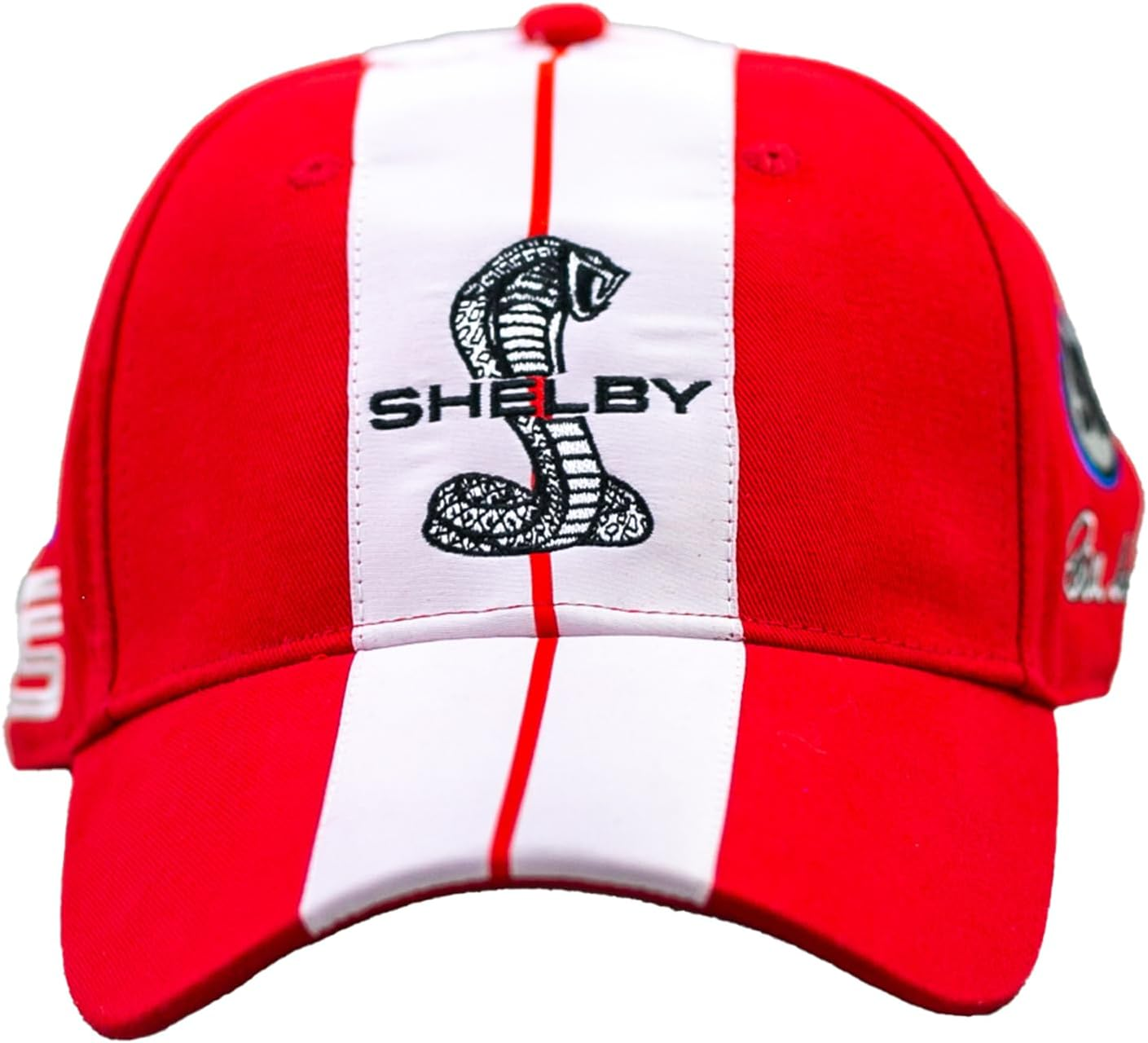 Shelby Super Snake Red Cap Hat | Two Stripe Cobra Design Racing Performance Hat | Officially Licensed Shelby Product | One-Size Fits All | Adjustable Closure, Red, Large