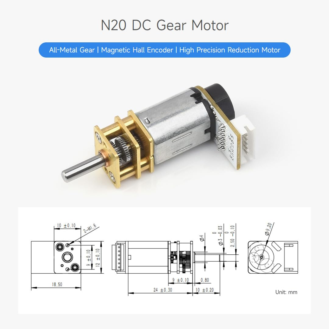 Waveshare N20 DC Gear Motor, Magnetic Hall Encoder, All-Metal Gearbox, High Precision Reduction Motor, with L-Shaped 6PIN Connector image number 2