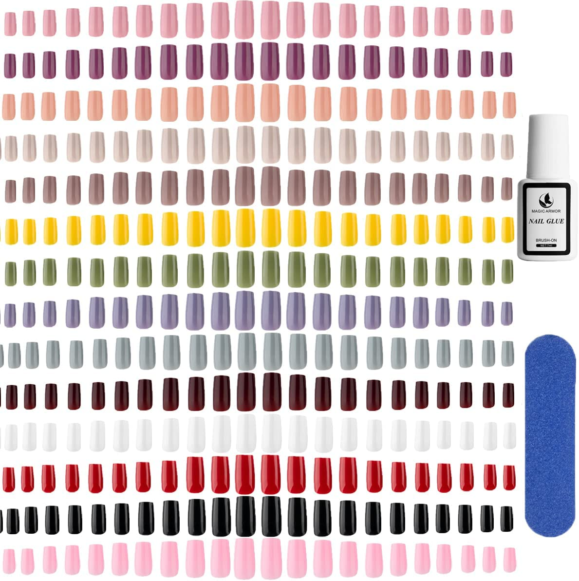 Hotolove 336Pcs Press on Nails Medium Length False Nail Tips-14 Colors Full Cover Artificial Ballerina Coffin Smooth Glossy Surface Press on Nails Kit with 7G Nail Glue and Nail File 14 Sizes Fake Nails for Women and Girls Nail DIY Manicure