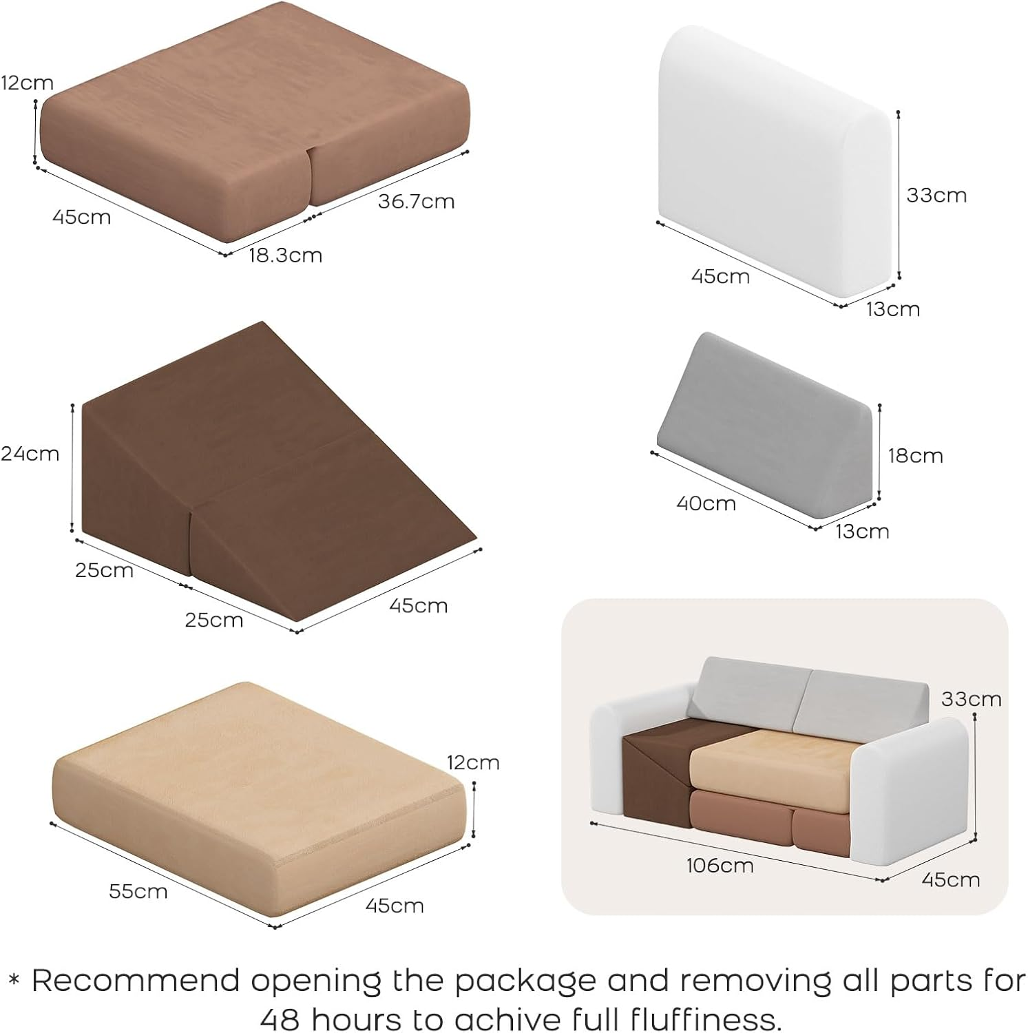 Banasuper 7-Piece Kids Climbing Foam Blocks Playset - Foldable Convertible Climber into Sofa & Play Couch for Toddlers - Soft Climbing Foam Toys for Creative Boys & Girls image number 2