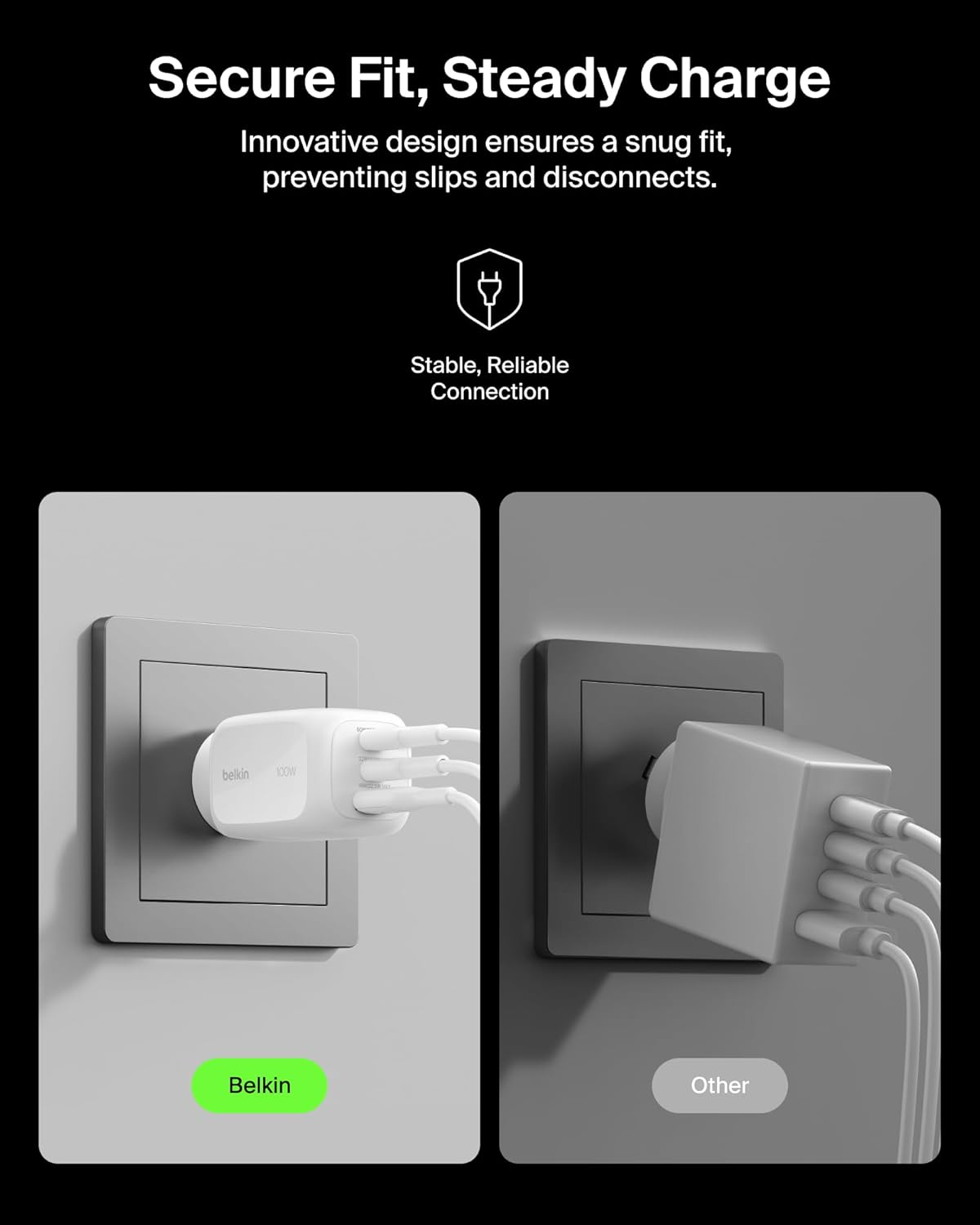 Belkin 3-Port USB C Charger Block 100W, Multi-Port Gan Wall Charger W/ 2X USB C Ports & 1X USB-A Port, Fast Charging for Macbook, Iphone 16, Ipad Pro, Samsung Galaxy S25, Google Pixel, & More - White image number 1