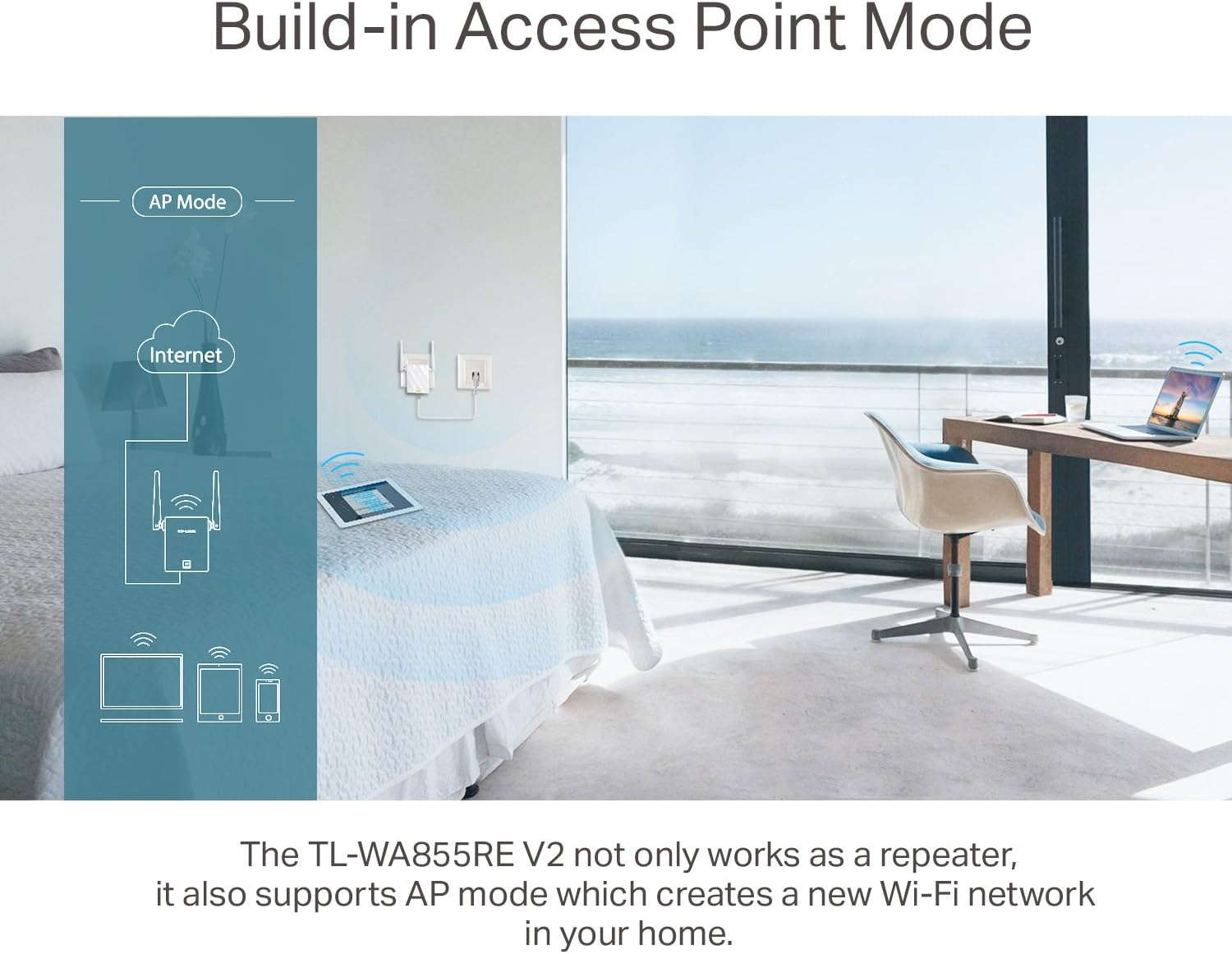 Tp-Link N300 Universal Range Extender, Broadband/Wi-Fi Extender, Wi-Fi Booster/Hotspot with 1 Ethernet Port and 2 External Antennas, Plug and Play, Built-In Access Point Mode, UK Plug (TL-WA855RE) (UK Version) image number 1