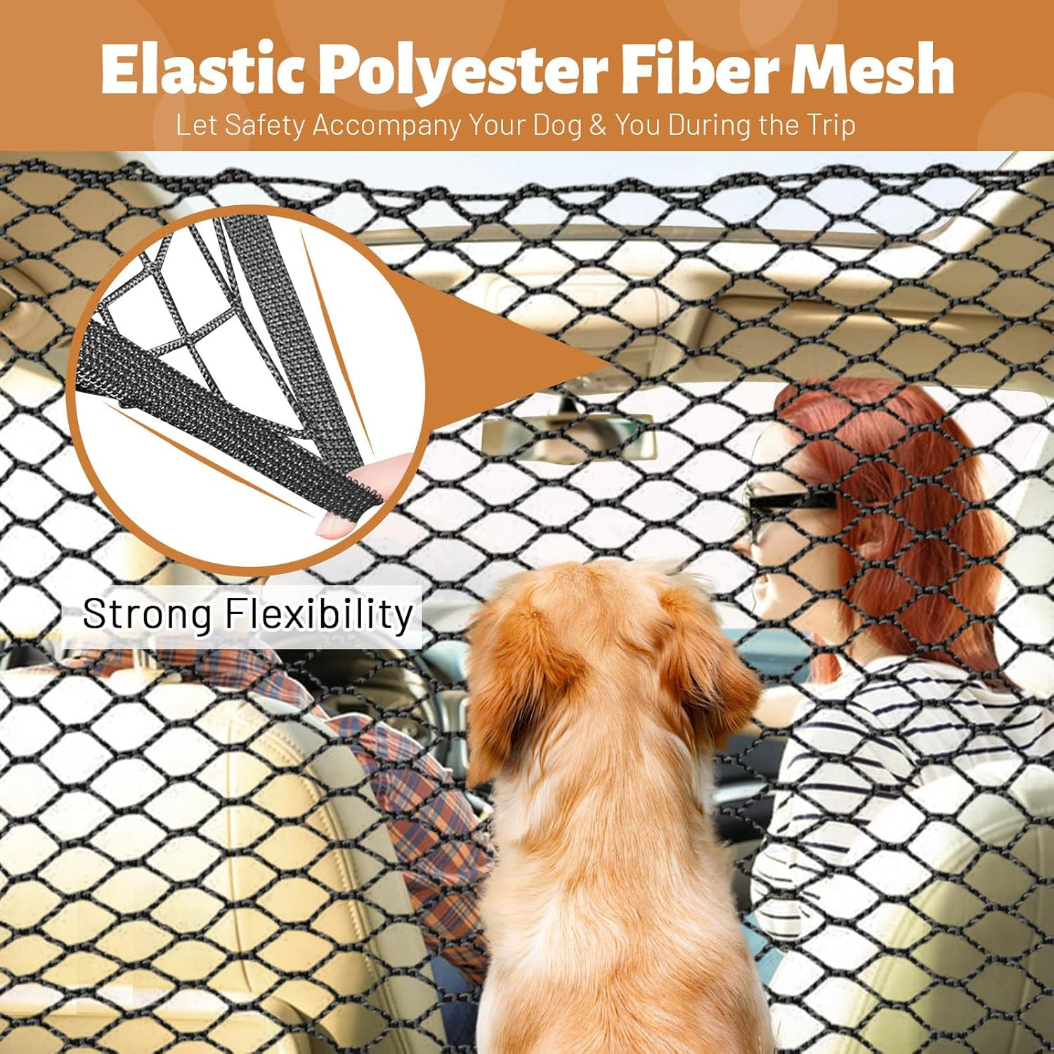 Dog Car Barrier, Dog Barrier for Car Dog Car Divider Back Seat Barrier, Dog Barrier for Suv Car Pet Barrier, 51&rsquo;&rsquo;*35&rsquo;&rsquo; Car Divider for Dogs Car Net for Dogs (51&rsquo;&rsquo;*35&rsquo;&rsquo;) image number 3
