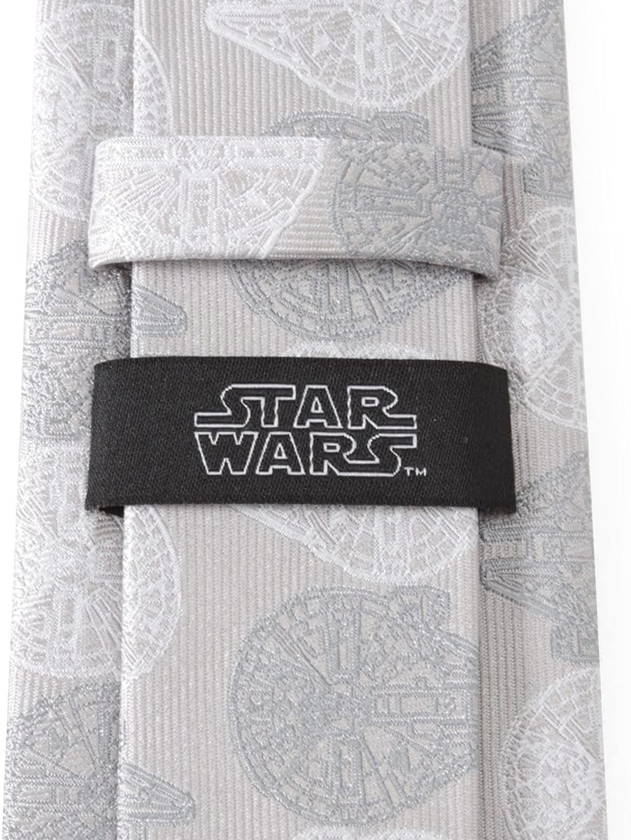 Cufflinks Inc. Star Wars Millennium Falcon Gray Silk Tie for Adults Men, Han Solo Ship Patterned Necktie, Officially Licensed by Lucasfilm LTD, Gray image number 5