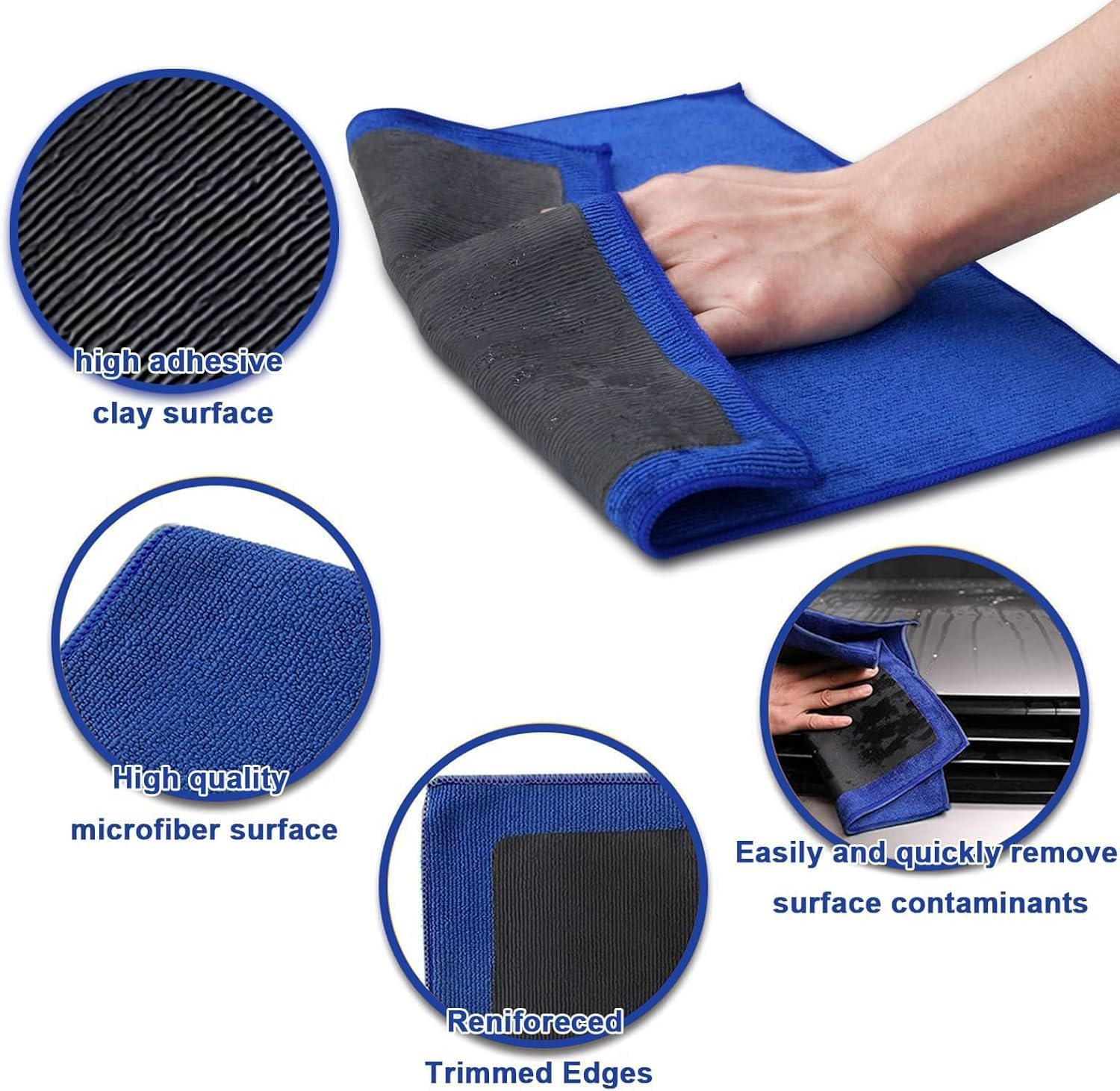 Car Clay Bar Towel Cloth, Car Clay Decontamination Mitt Towel, 2-Piece Set, Auto Care Clays Mitt Towel, Reusable Vehicle Washing Clays Towels Polishing Rags for Cars image number 4