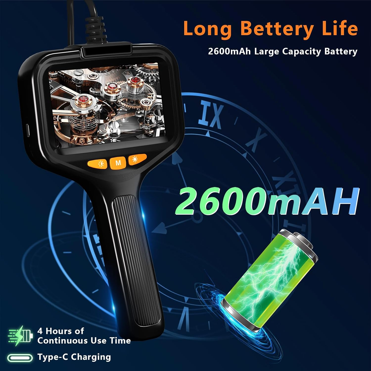 Endoscope Camera with Light, 1080P HD Handheld Industrial Endoscope, 4.3 Inch LCD Screen, IP67 Waterproof, Adjustable LED Lights, Inspection Camera with 16.4Ft Semi-Rigid Cable image number 3